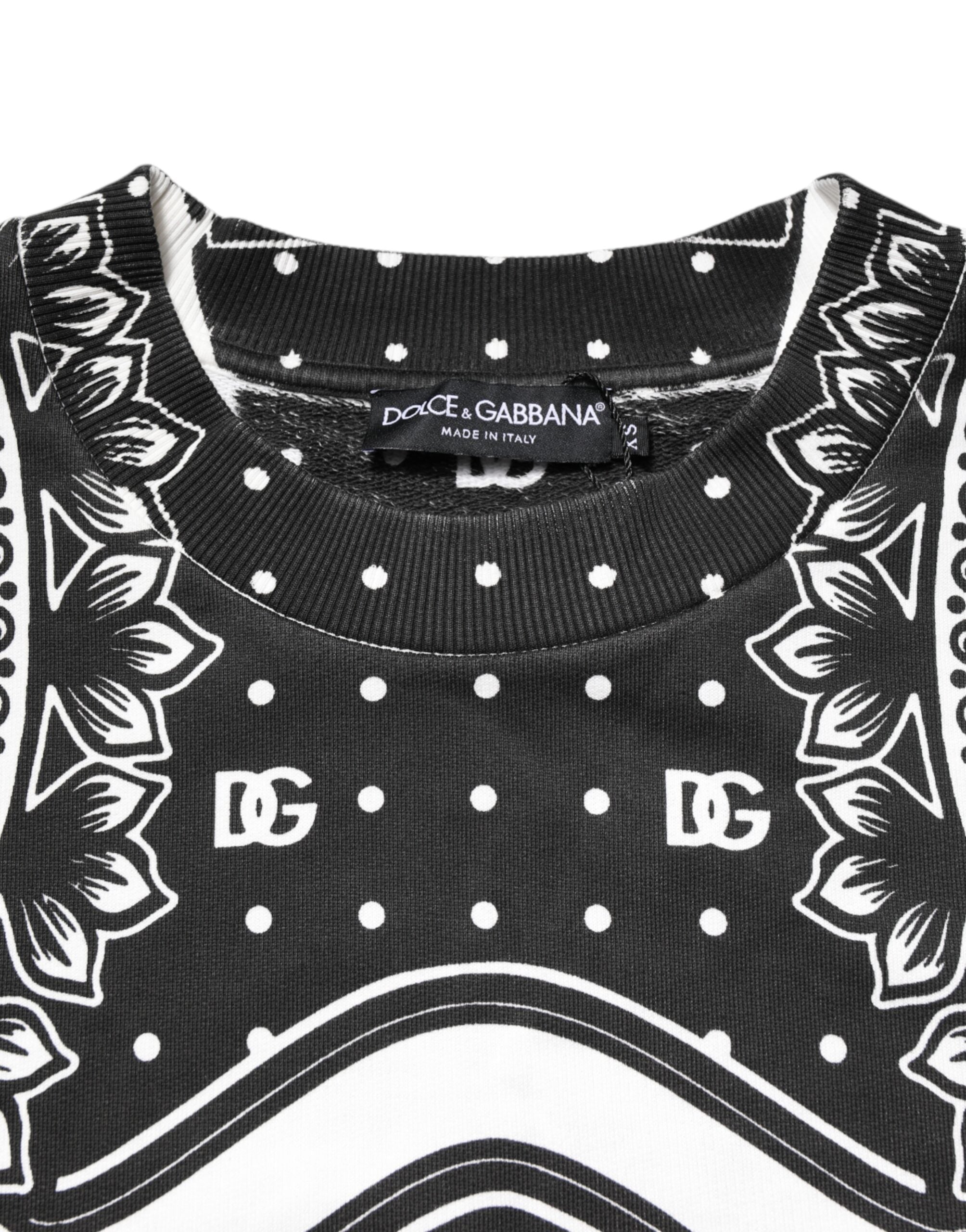 Dolce & Gabbana Black White Bandana Cotton Men Sweatshirt Men's Sweater