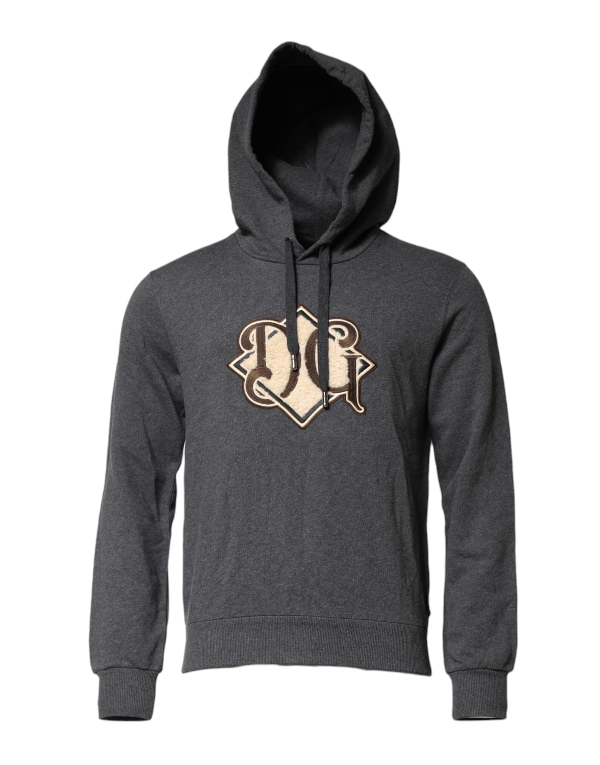Dolce & Gabbana Gray Logo Patch Hooded Sweatshirt Men's Sweater