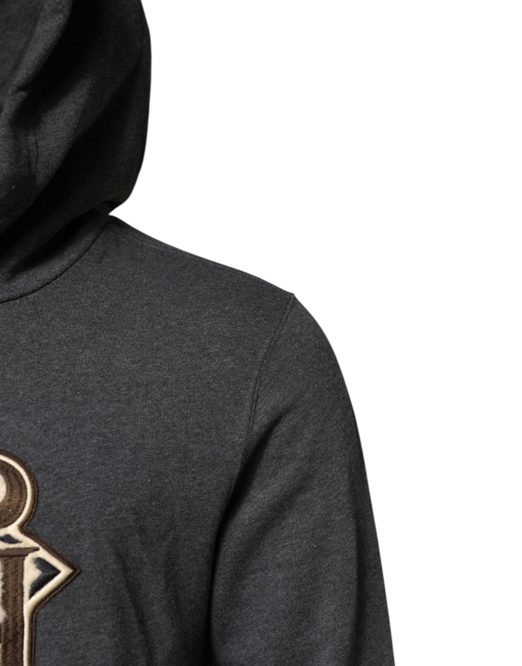 Dolce & Gabbana Gray Logo Patch Hooded Sweatshirt Men's Sweater