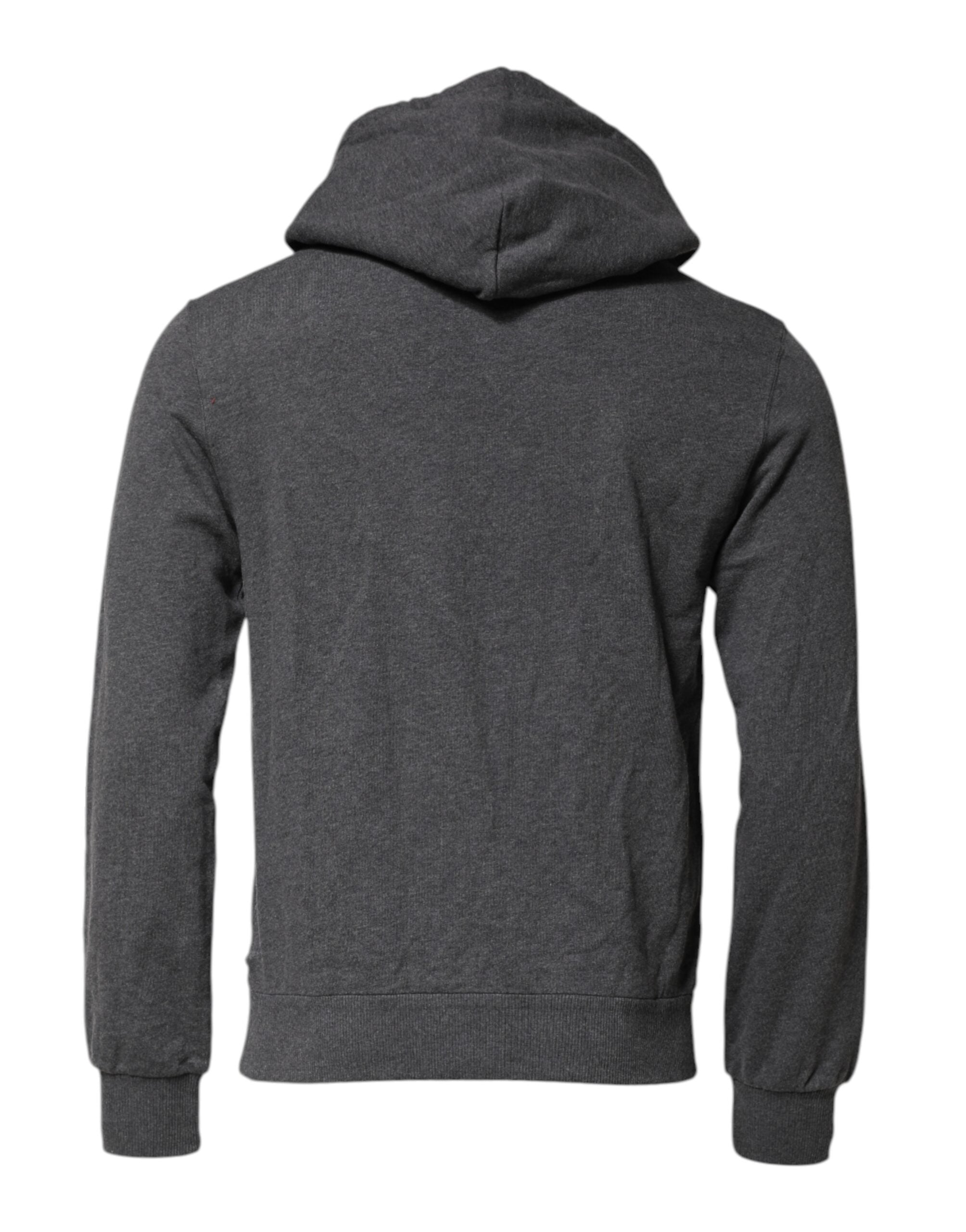 Dolce & Gabbana Gray Logo Patch Hooded Sweatshirt Men's Sweater