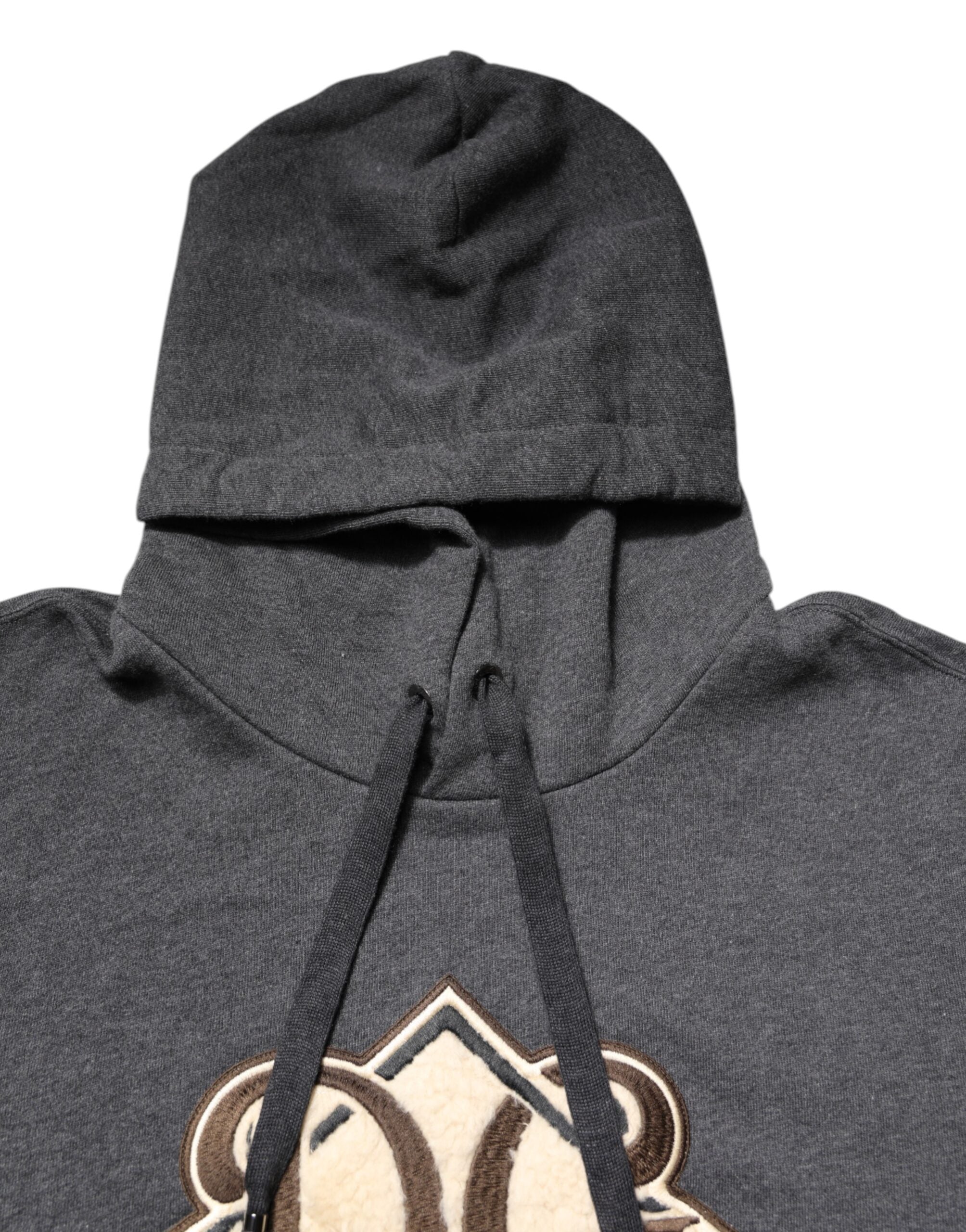 Dolce & Gabbana Gray Logo Patch Hooded Sweatshirt Men's Sweater