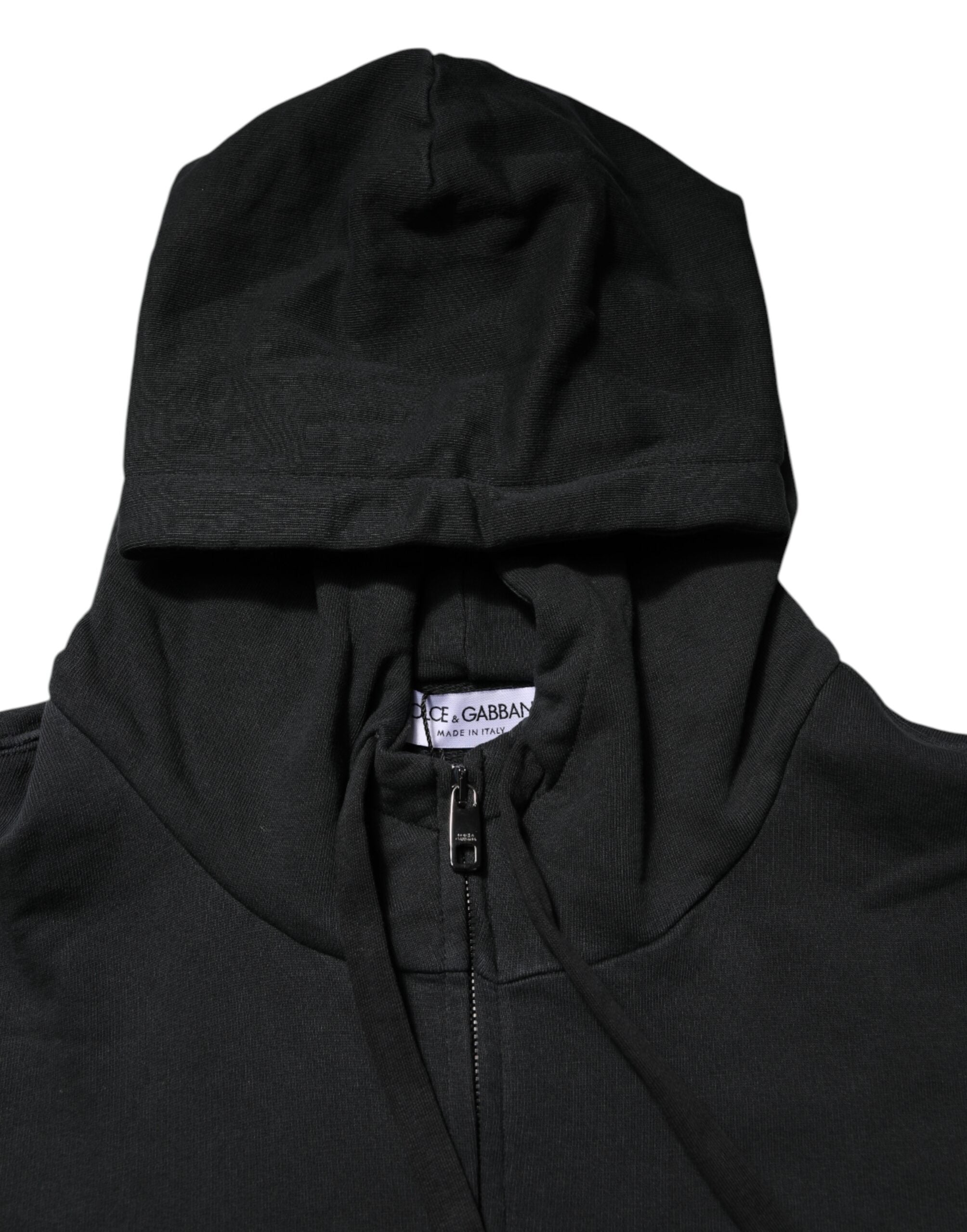 Dolce & Gabbana Black Logo Full Zip Hooded Men Sweatshirt Men's Sweater (Pre-Owned)