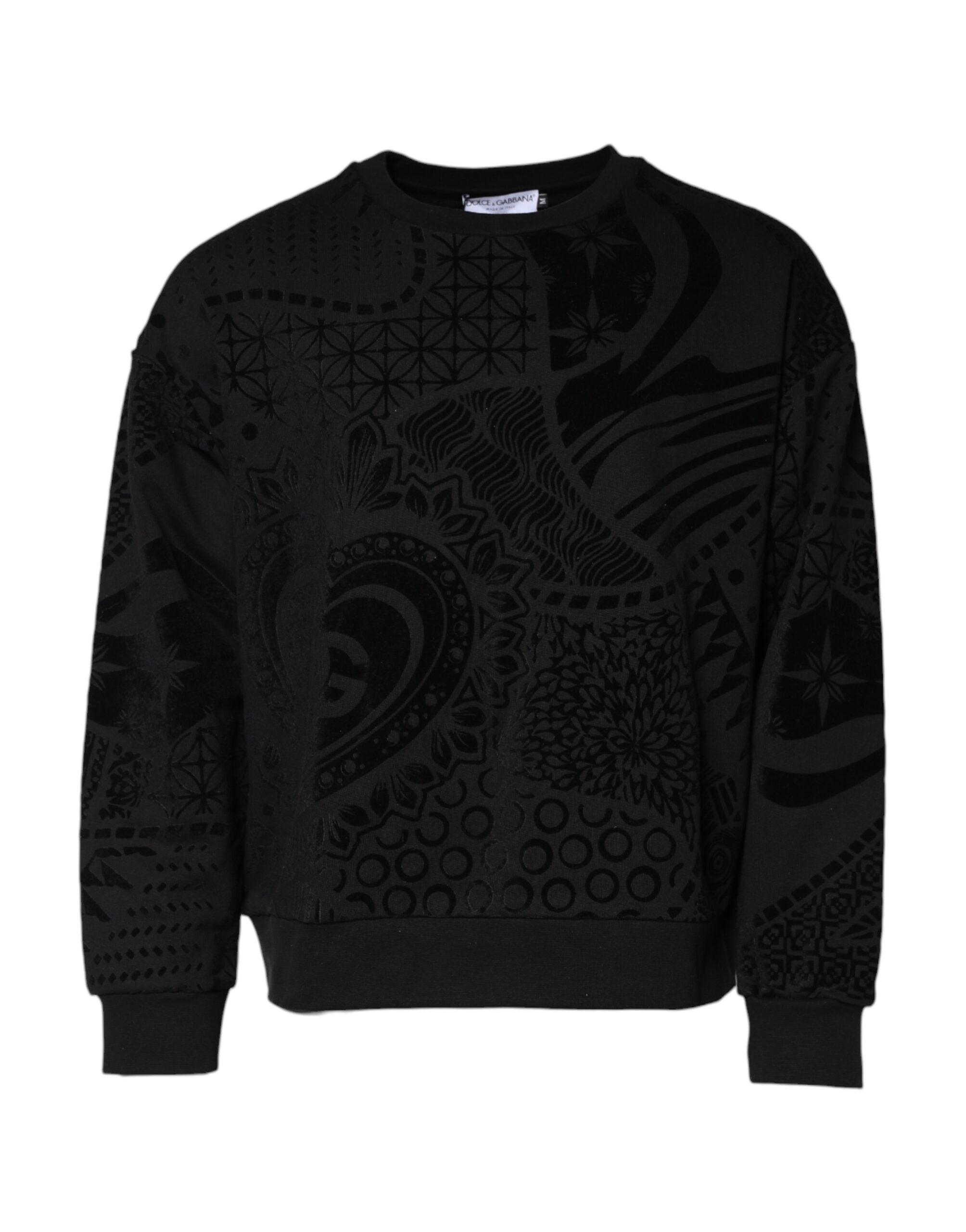 Dolce & Gabbana Black Printed Crew Neck Sweatshirt Men's Sweater