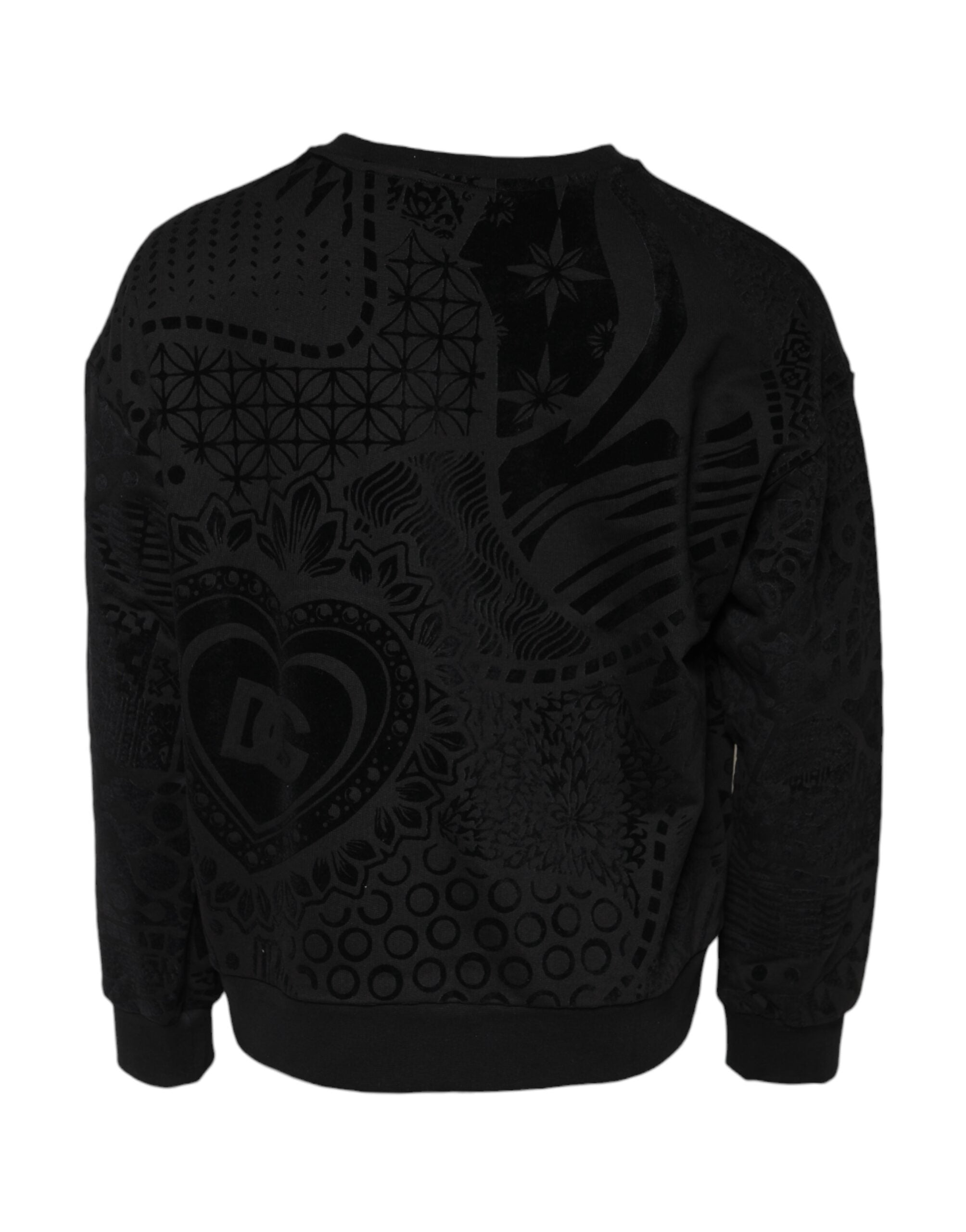 Dolce & Gabbana Black Printed Crew Neck Sweatshirt Men's Sweater