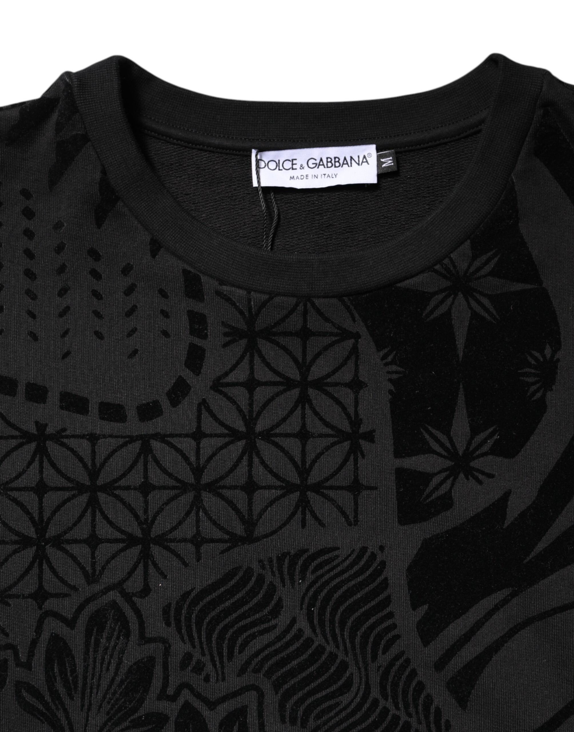 Dolce & Gabbana Black Printed Crew Neck Sweatshirt Men's Sweater