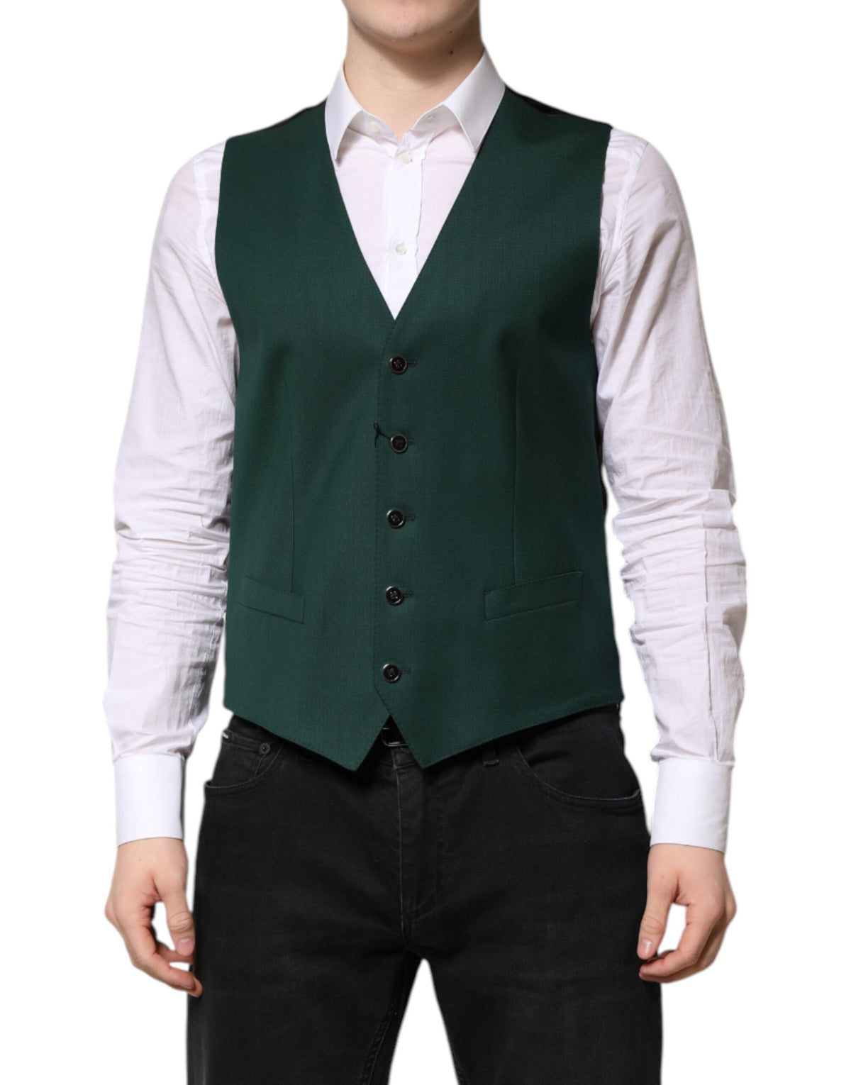 Dolce & Gabbana Green Wool Dress Formal Men Waistcoat Men's Vest