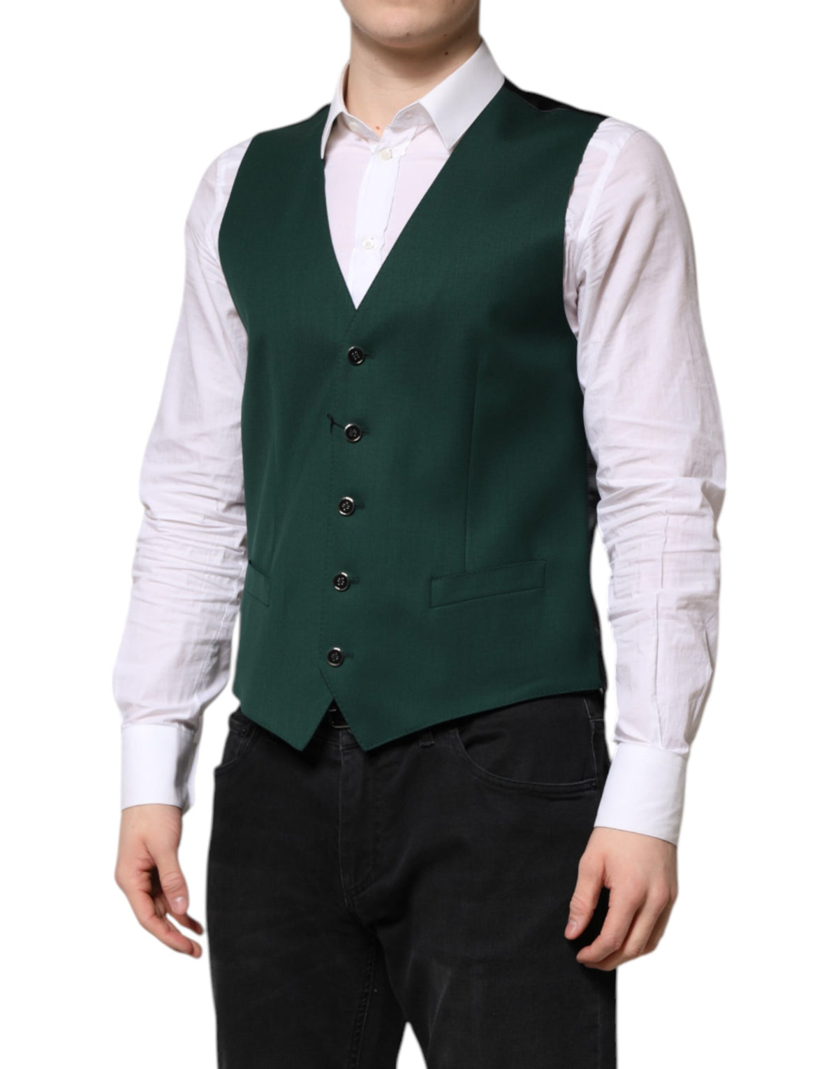 Dolce & Gabbana Green Wool Dress Formal Men Waistcoat Men's Vest