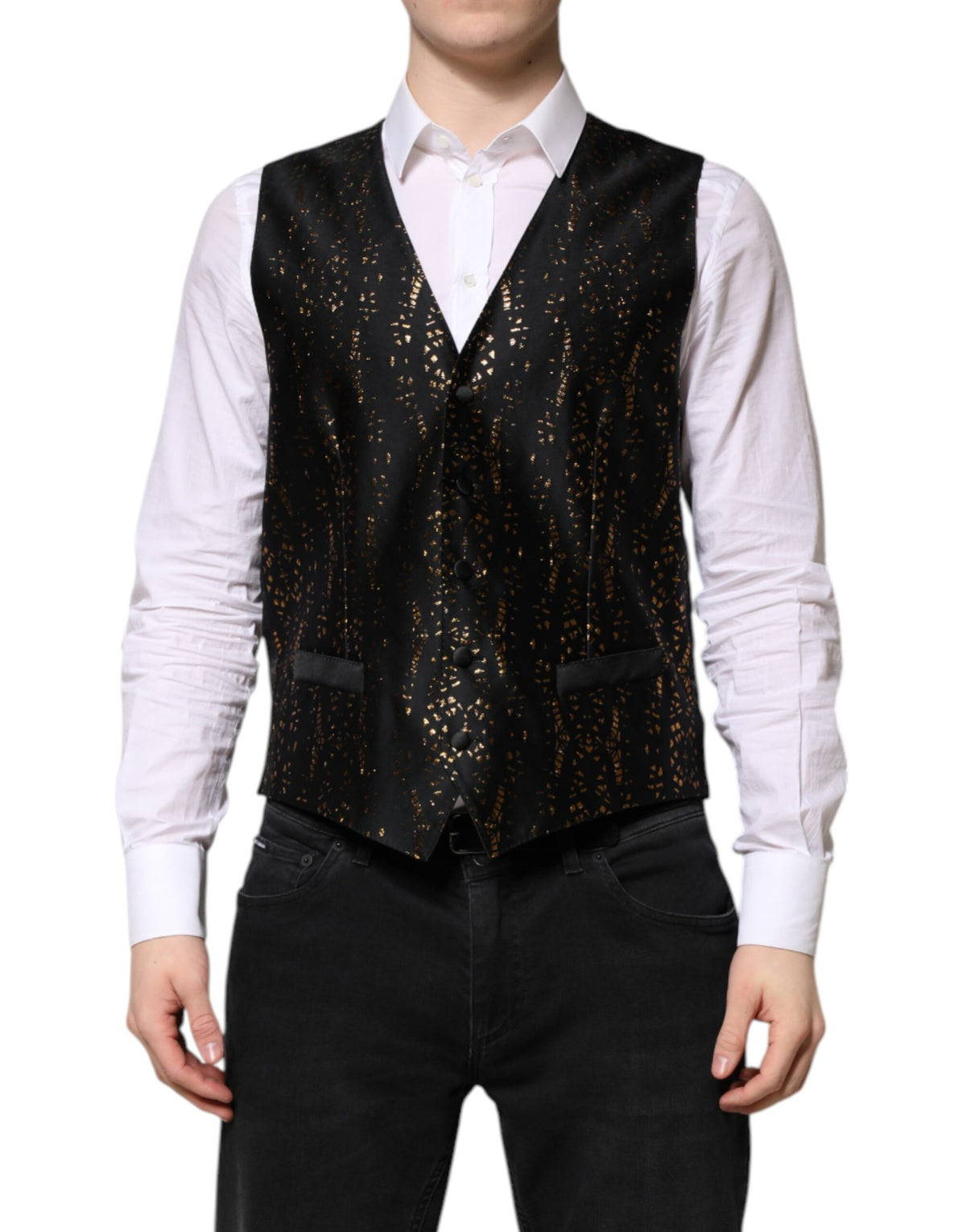 Dolce & Gabbana Black Lurex Dress Formal Men Waistcoat Men's Vest