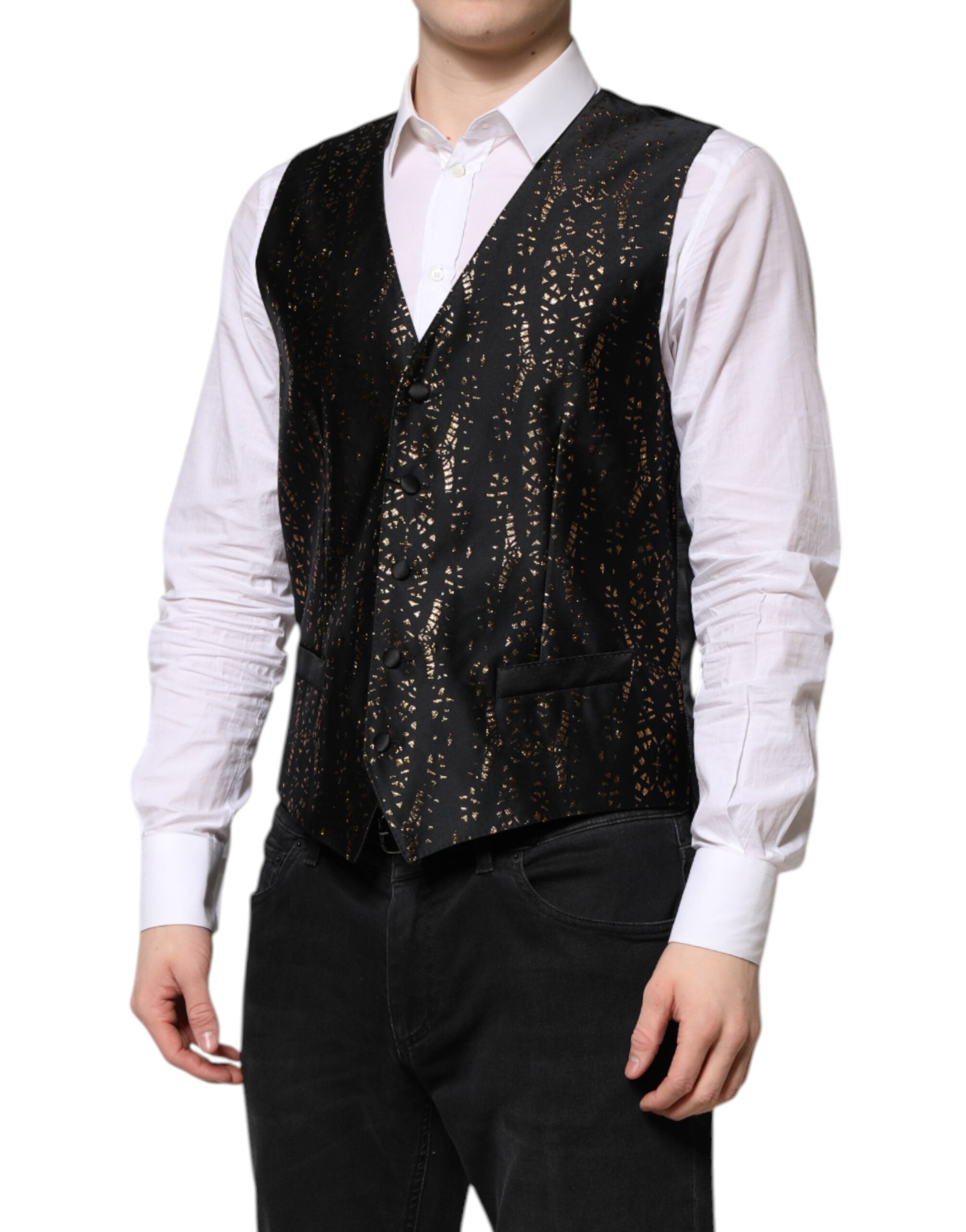 Dolce & Gabbana Black Lurex Dress Formal Men Waistcoat Men's Vest