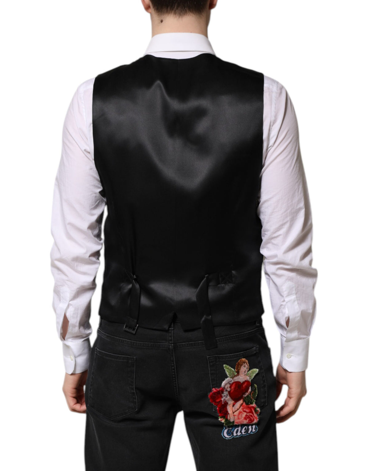 Dolce & Gabbana Black Lurex Dress Formal Men Waistcoat Men's Vest