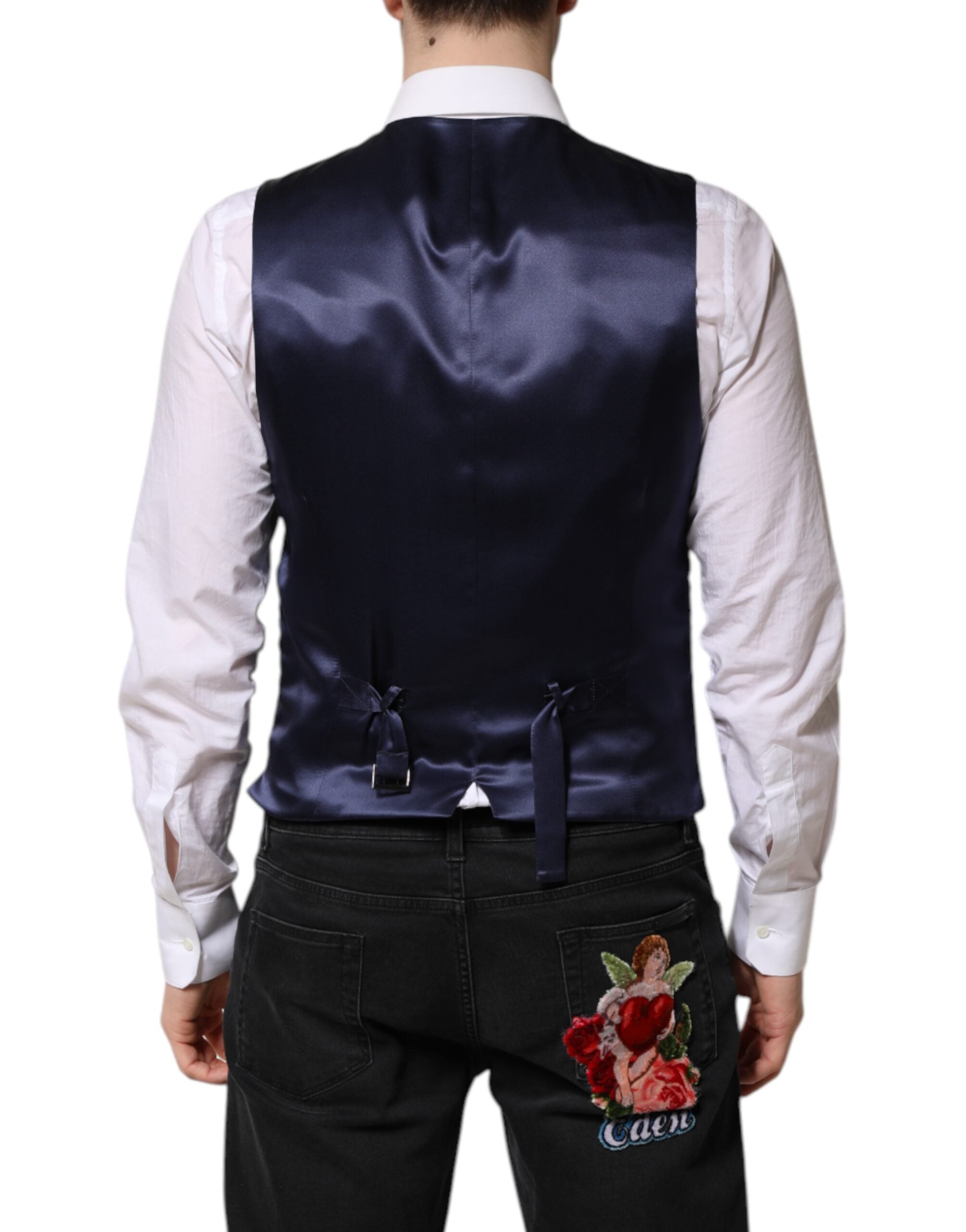 Dolce & Gabbana Dark Blue Logo Wool Formal Men Waistcoat Men's Vest