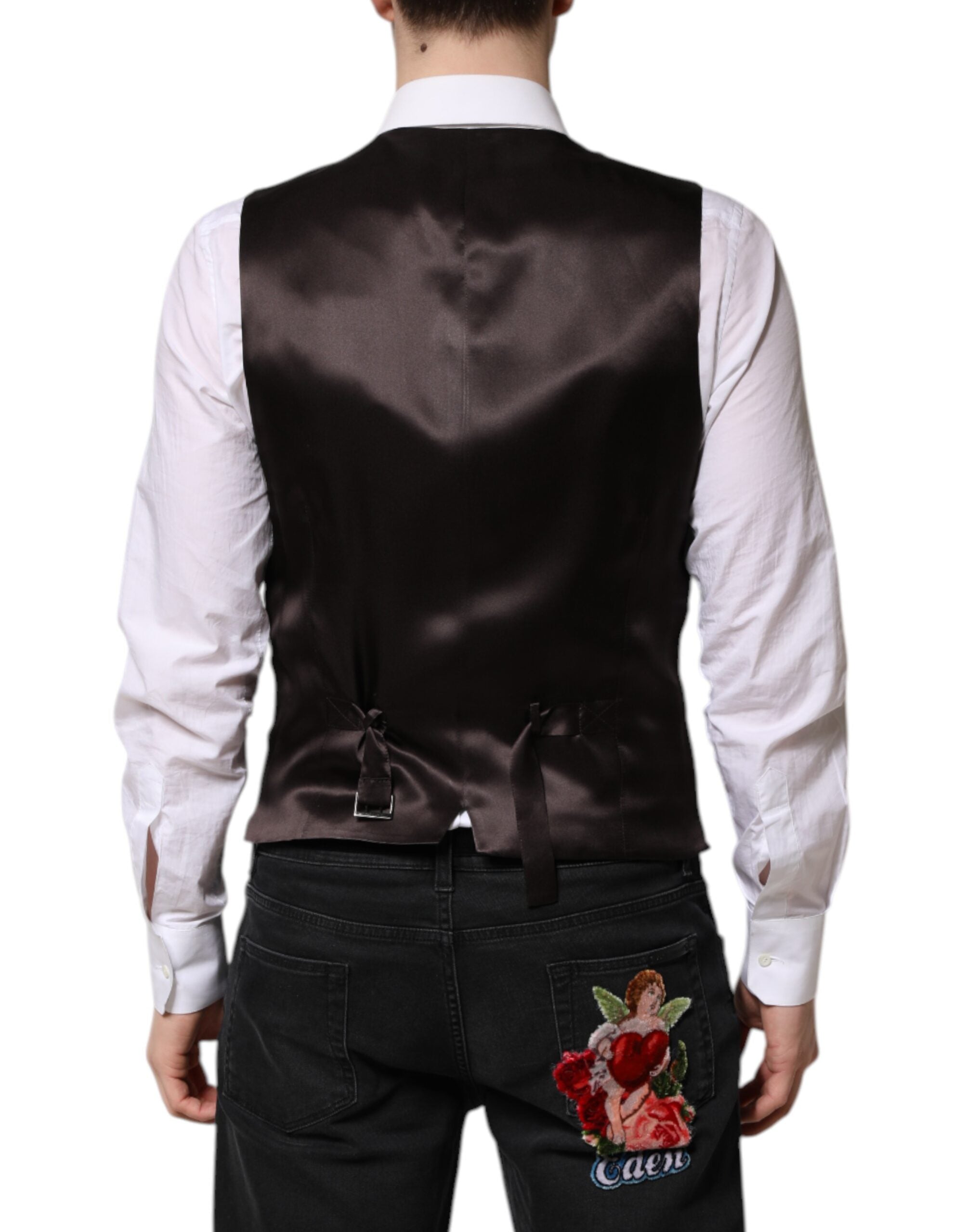 Dolce & Gabbana Black Stripes Wool Formal Men Waistcoat Men's Vest