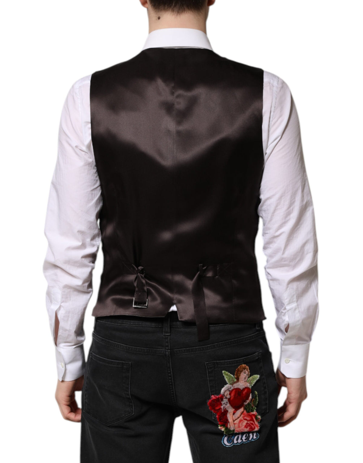 Dolce & Gabbana Black Stripes Wool Formal Men Waistcoat Men's Vest