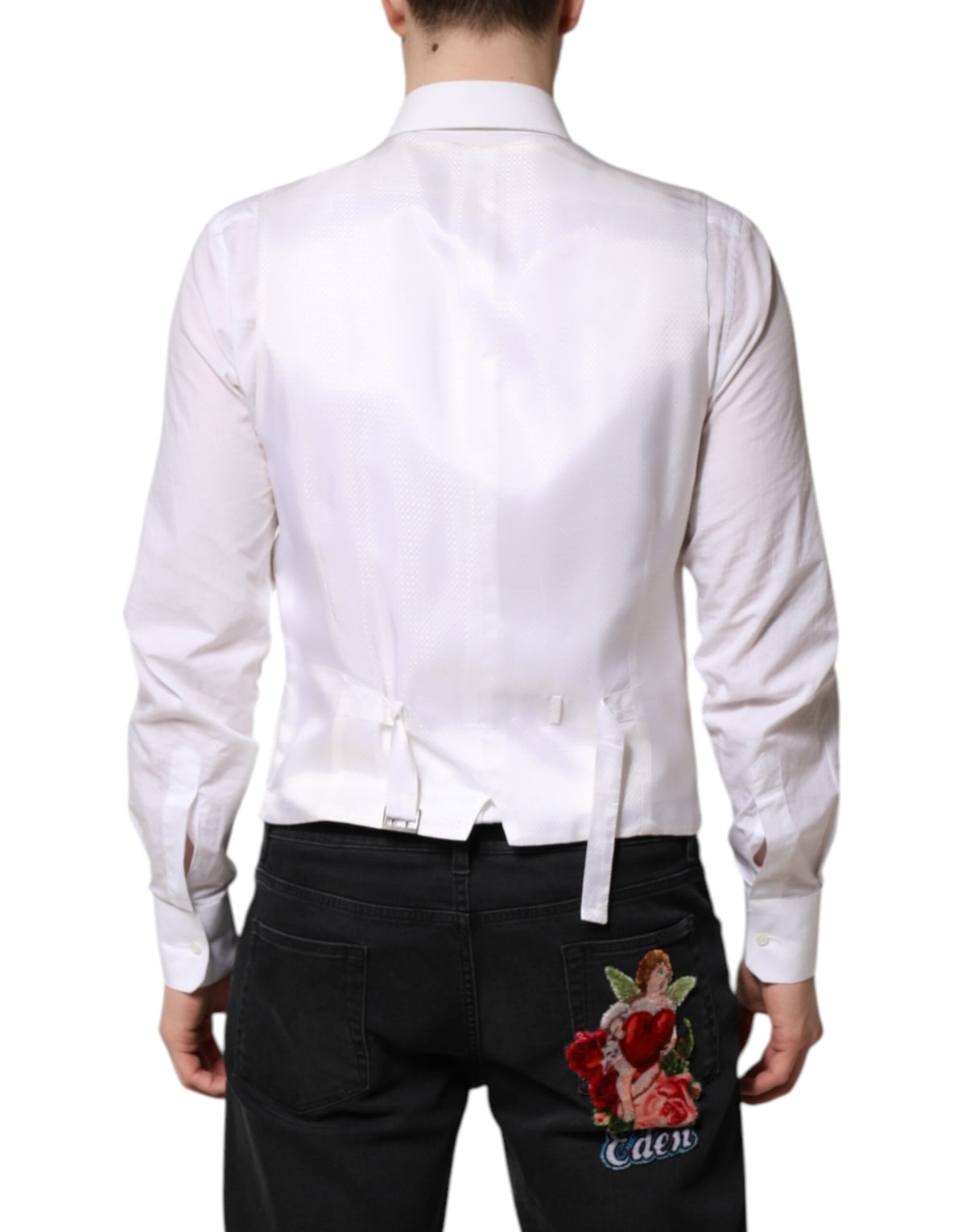 Dolce & Gabbana White Sequined Dress Formal Waistcoat Men's Vest