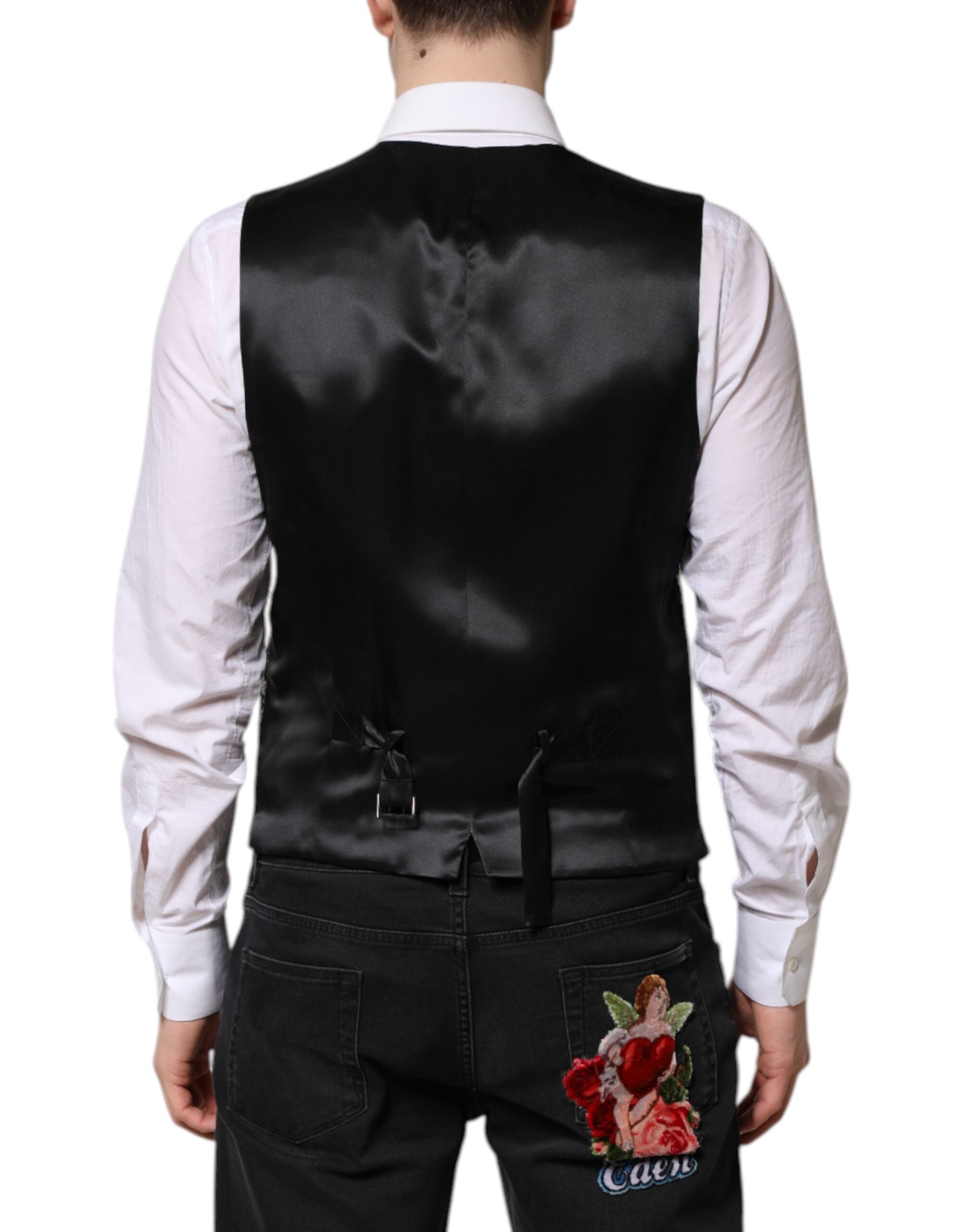 Dolce & Gabbana Black Gray Brocade Formal Men Waistcoat Men's Vest