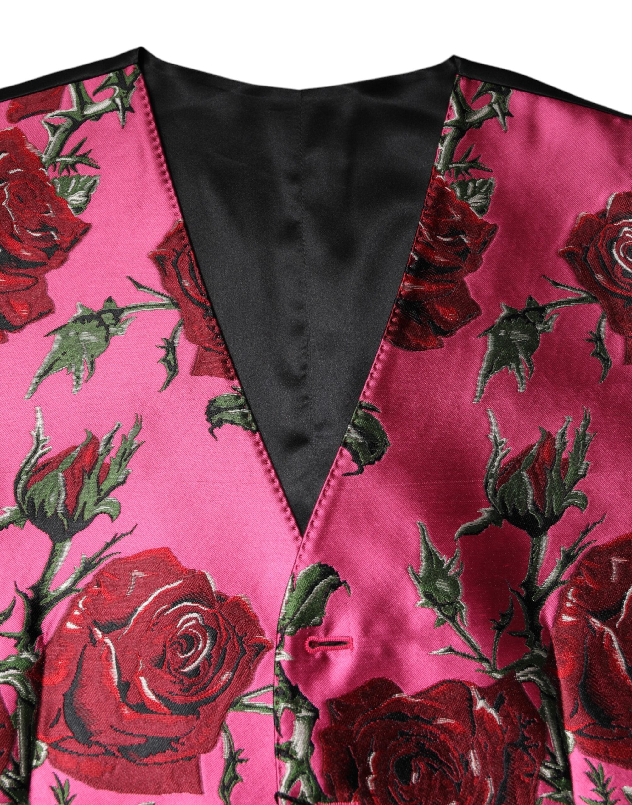 Dolce & Gabbana Pink Floral Satin Formal Men Waistcoat Men's Vest