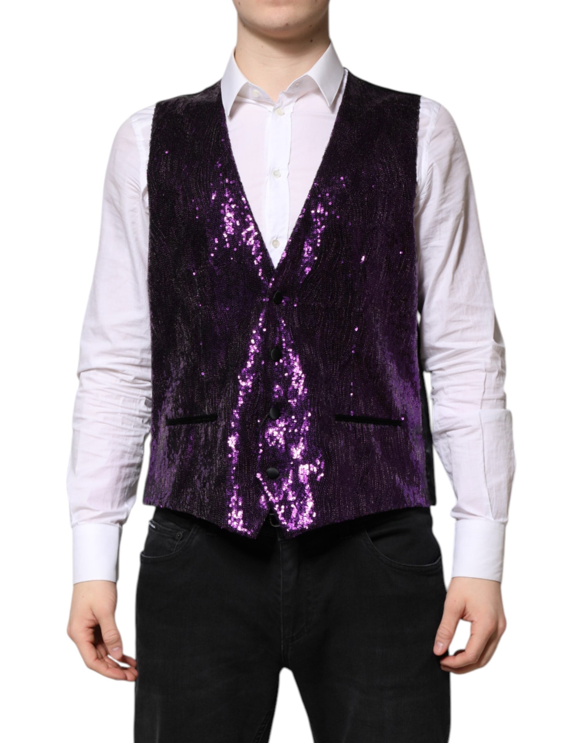 Dolce & Gabbana Purple Sequined Dress Formal Waistcoat Men's Vest