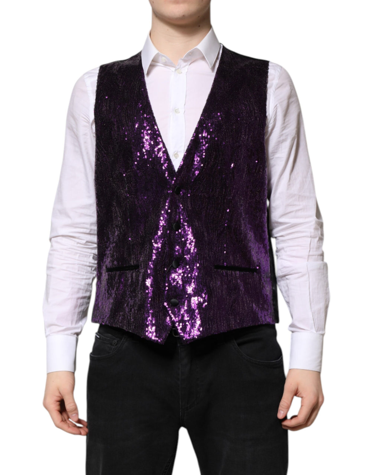 Dolce & Gabbana Purple Sequined Dress Formal Waistcoat Men's Vest