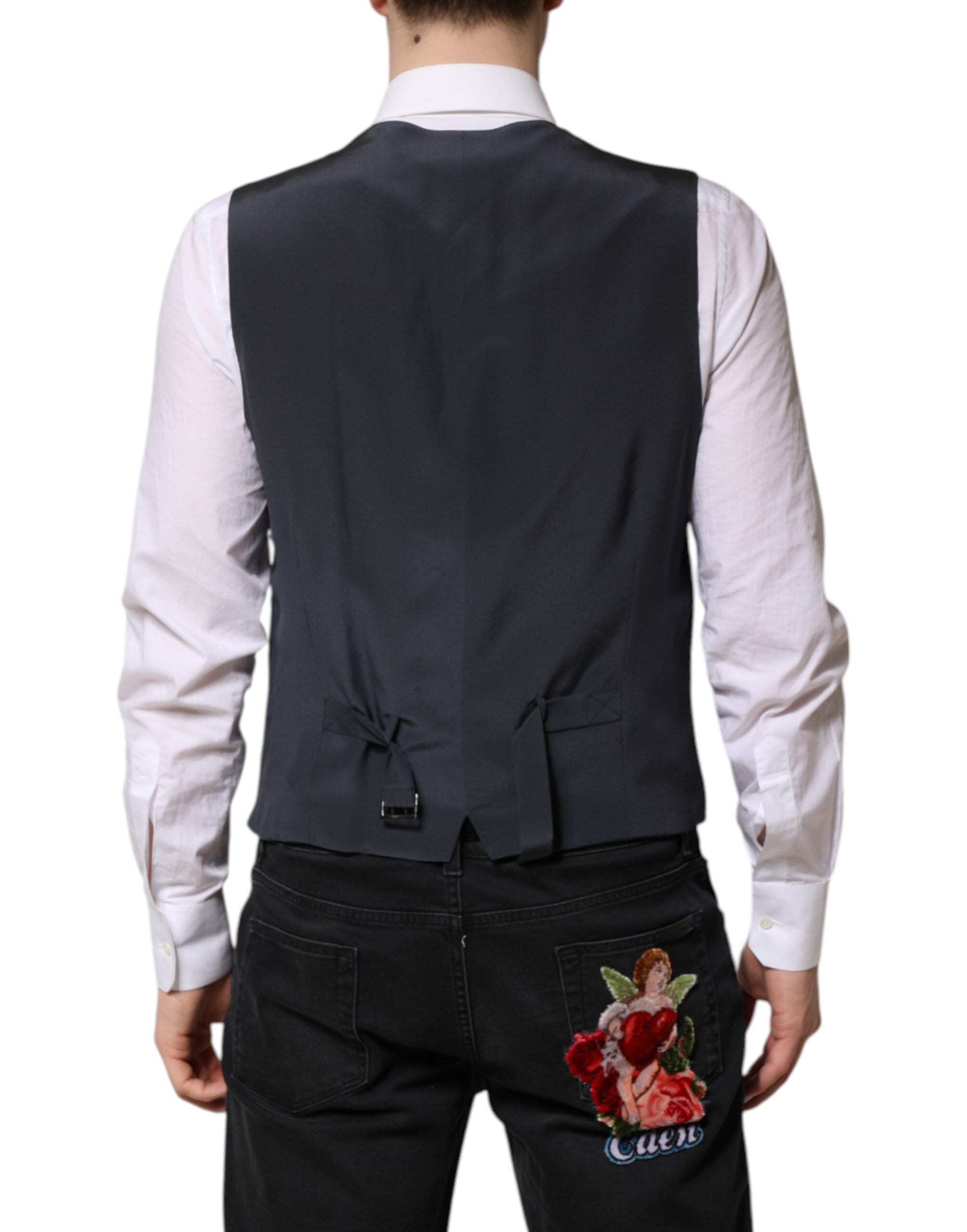 Dolce & Gabbana Gray Plaid Wool Formal Dress Waistcoat Men's Vest