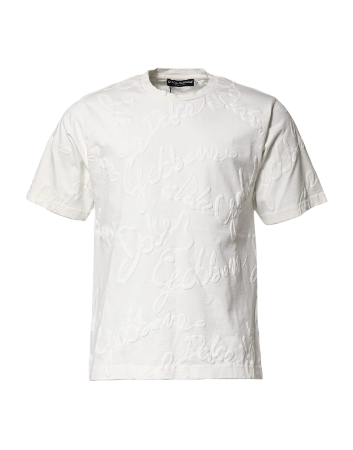 Dolce & Gabbana White Cotton Logo Embossed Crew Neck Men's T-shirt (Pre-Owned)