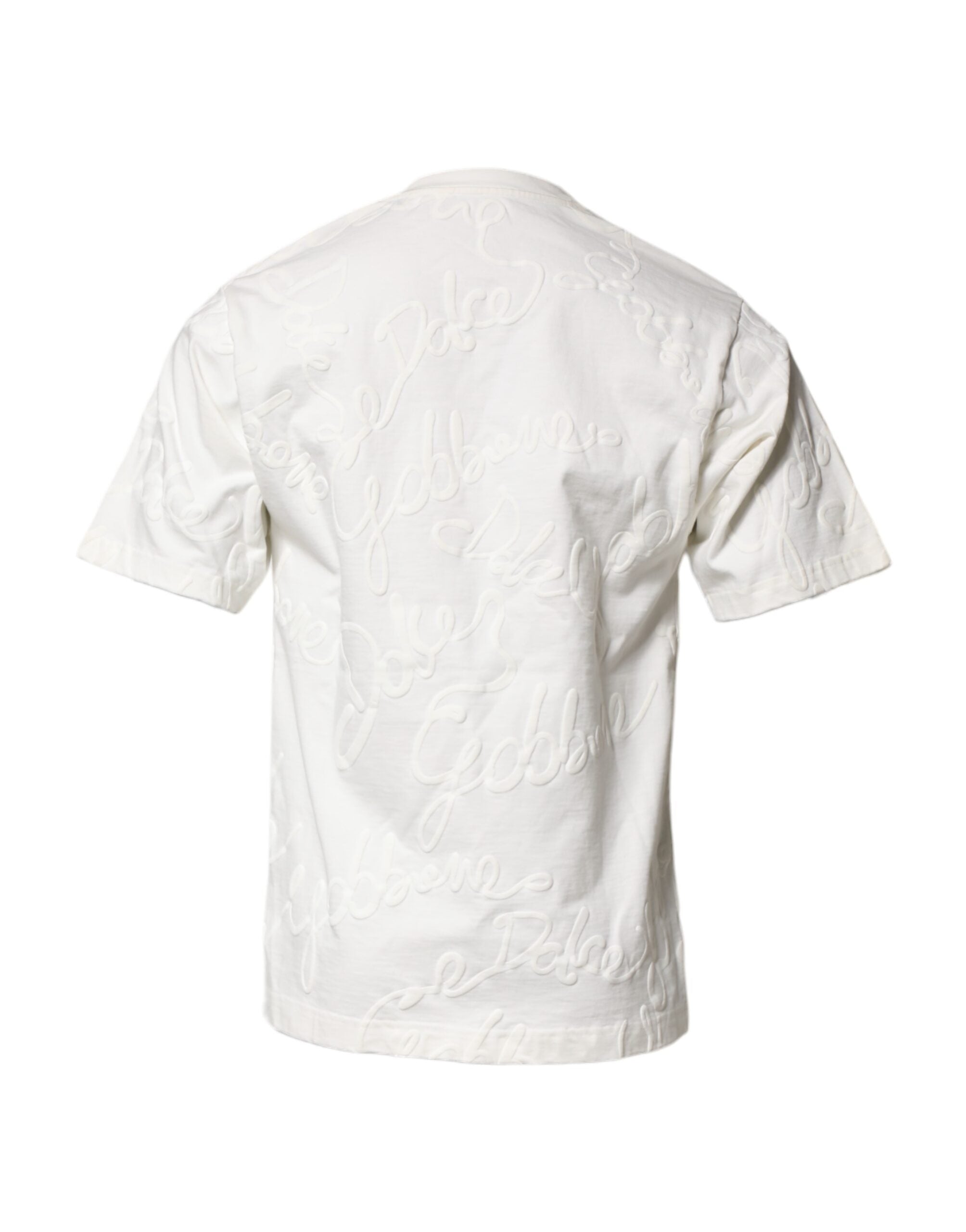 Dolce & Gabbana White Cotton Logo Embossed Crew Neck Men's T-shirt
