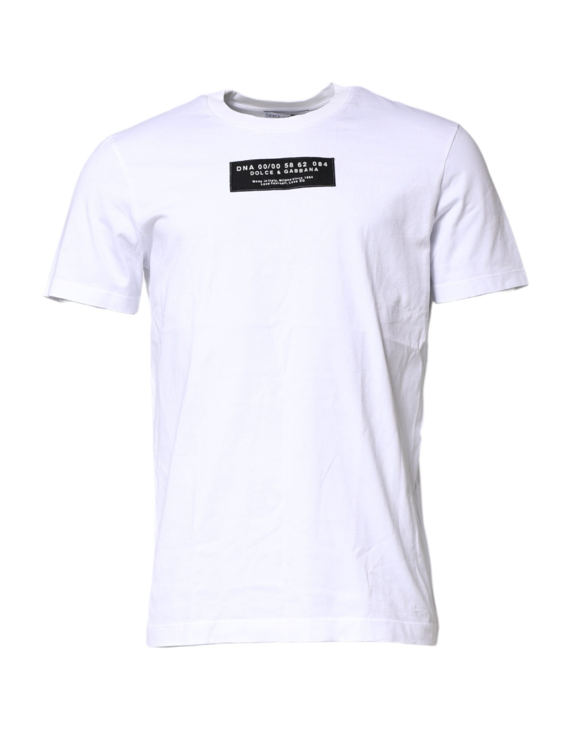 Dolce & Gabbana White Cotton Logo Patch Crew Neck Men's T-shirt