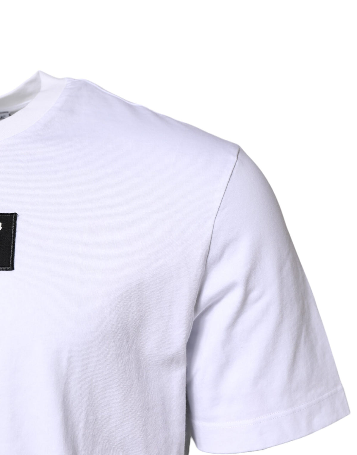 Dolce & Gabbana White Cotton Logo Patch Crew Neck Men's T-shirt