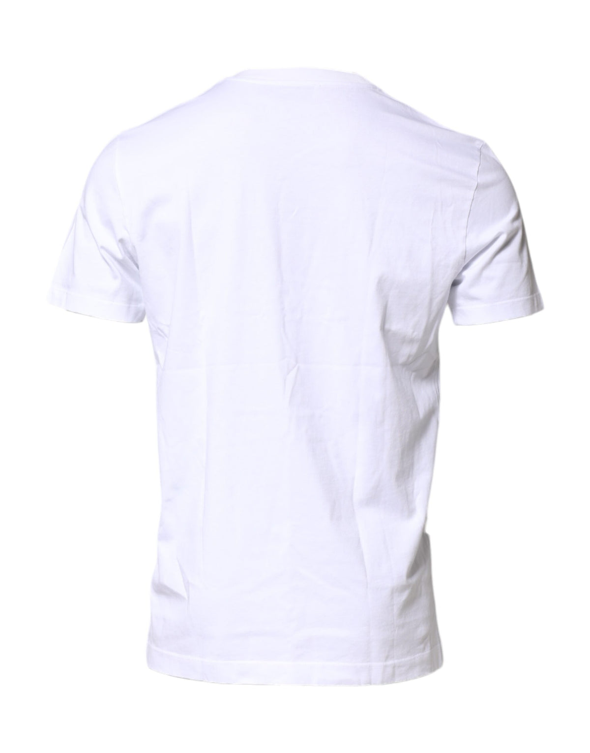 Dolce & Gabbana White Cotton Logo Patch Crew Neck Men's T-shirt