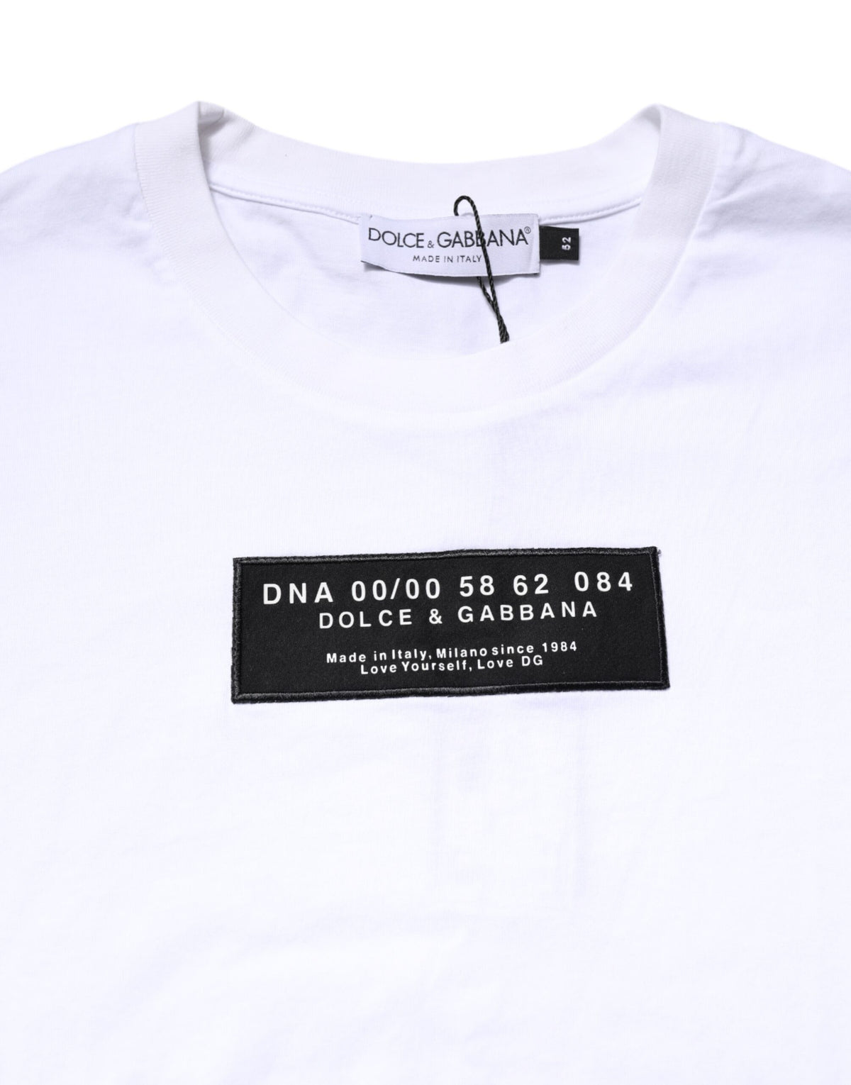 Dolce & Gabbana White Cotton Logo Patch Crew Neck Men's T-shirt