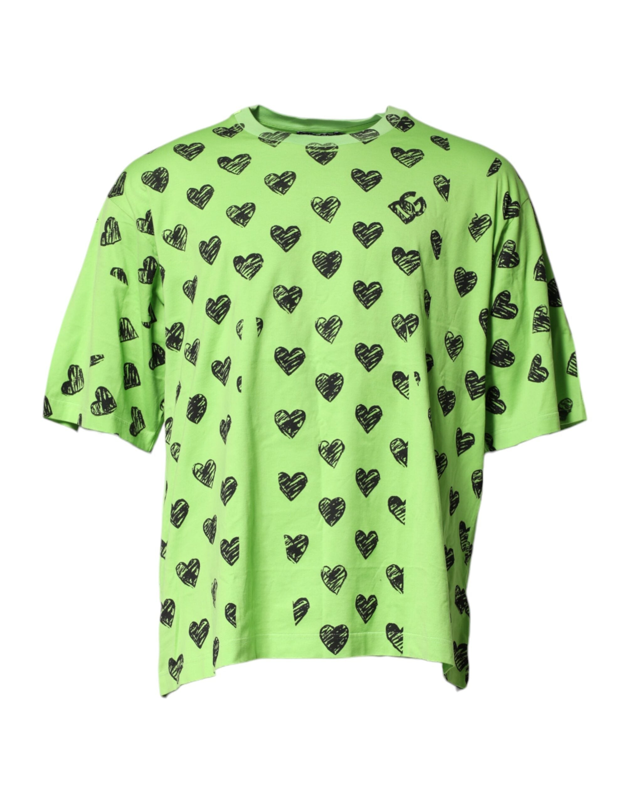Dolce & Gabbana Green Heart Print Cotton Crew Neck Men's T-shirt (Pre-Owned)