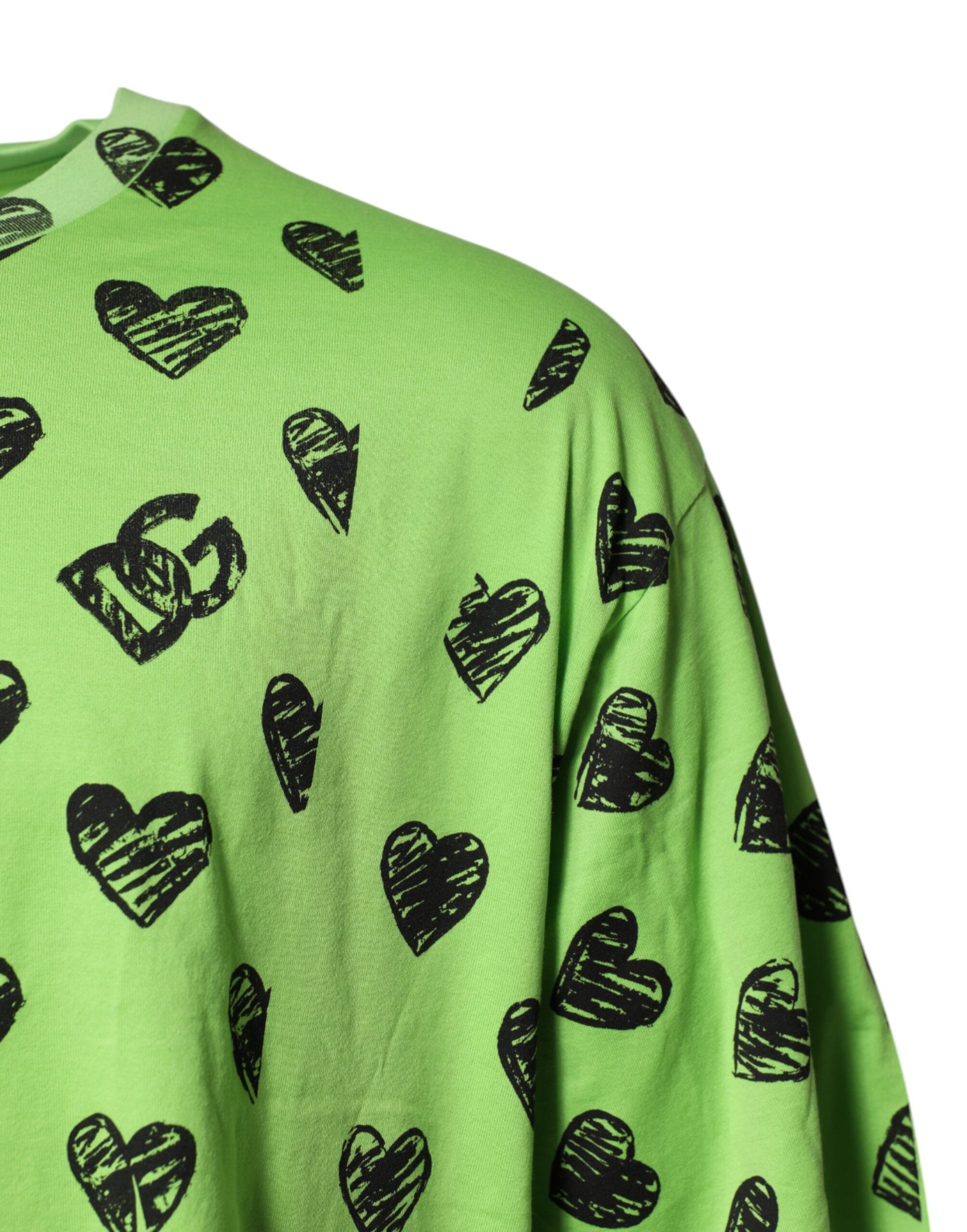 Dolce & Gabbana Green Heart Print Cotton Crew Neck Men's T-shirt (Pre-Owned)