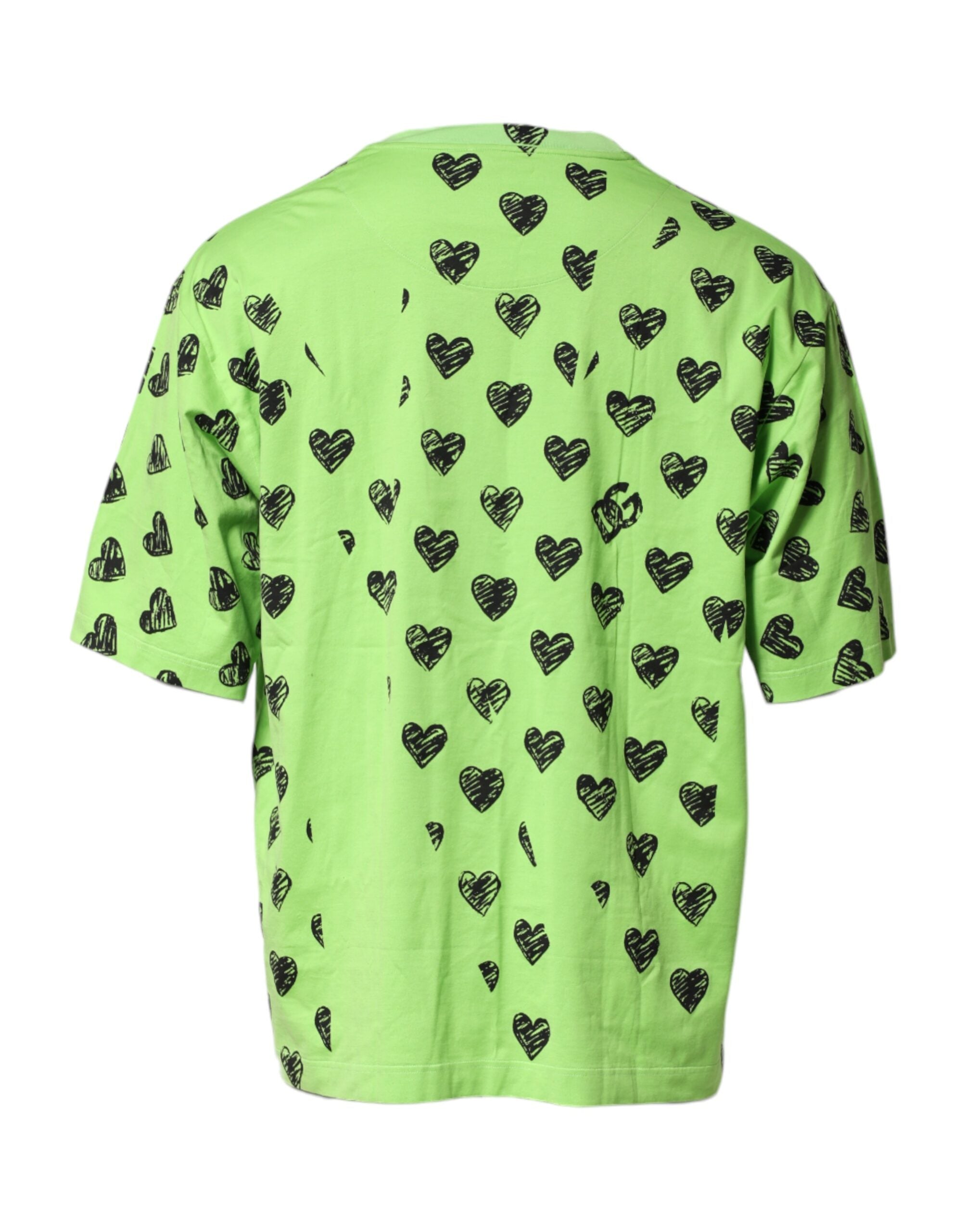 Dolce & Gabbana Green Heart Print Cotton Crew Neck Men's T-shirt (Pre-Owned)