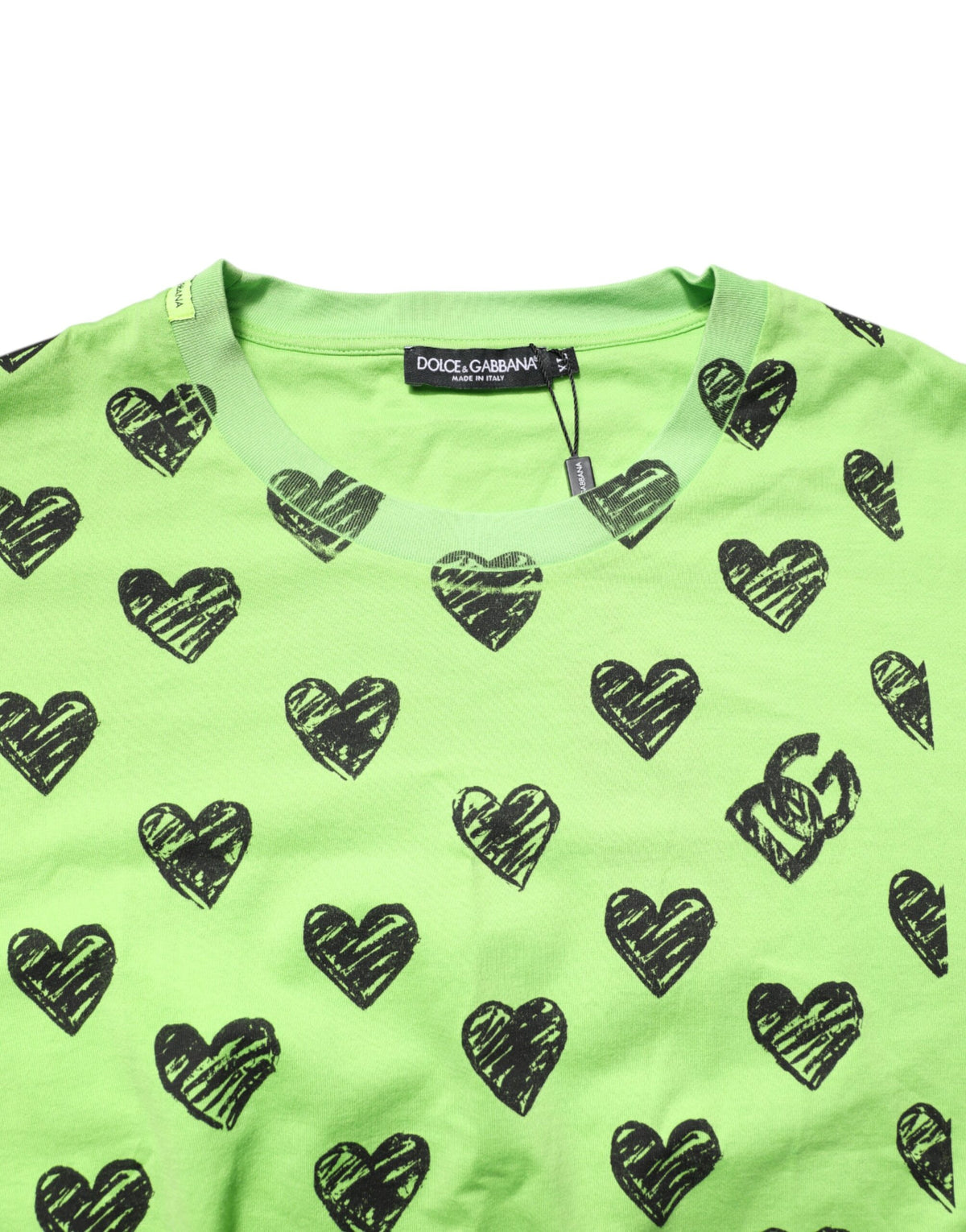 Dolce & Gabbana Green Heart Print Cotton Crew Neck Men's T-shirt (Pre-Owned)