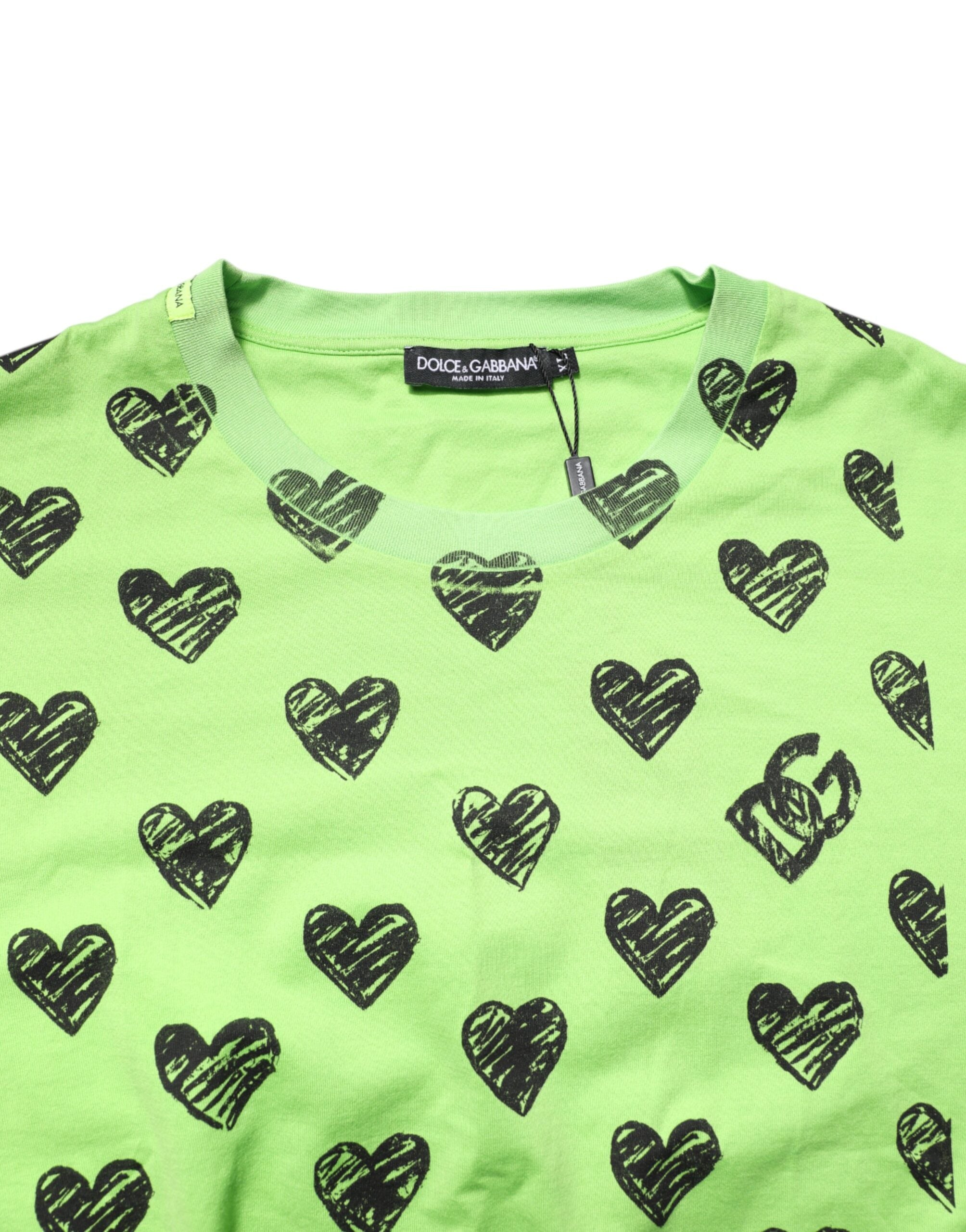 Dolce & Gabbana Green Heart Print Cotton Crew Neck Men's T-shirt (Pre-Owned)