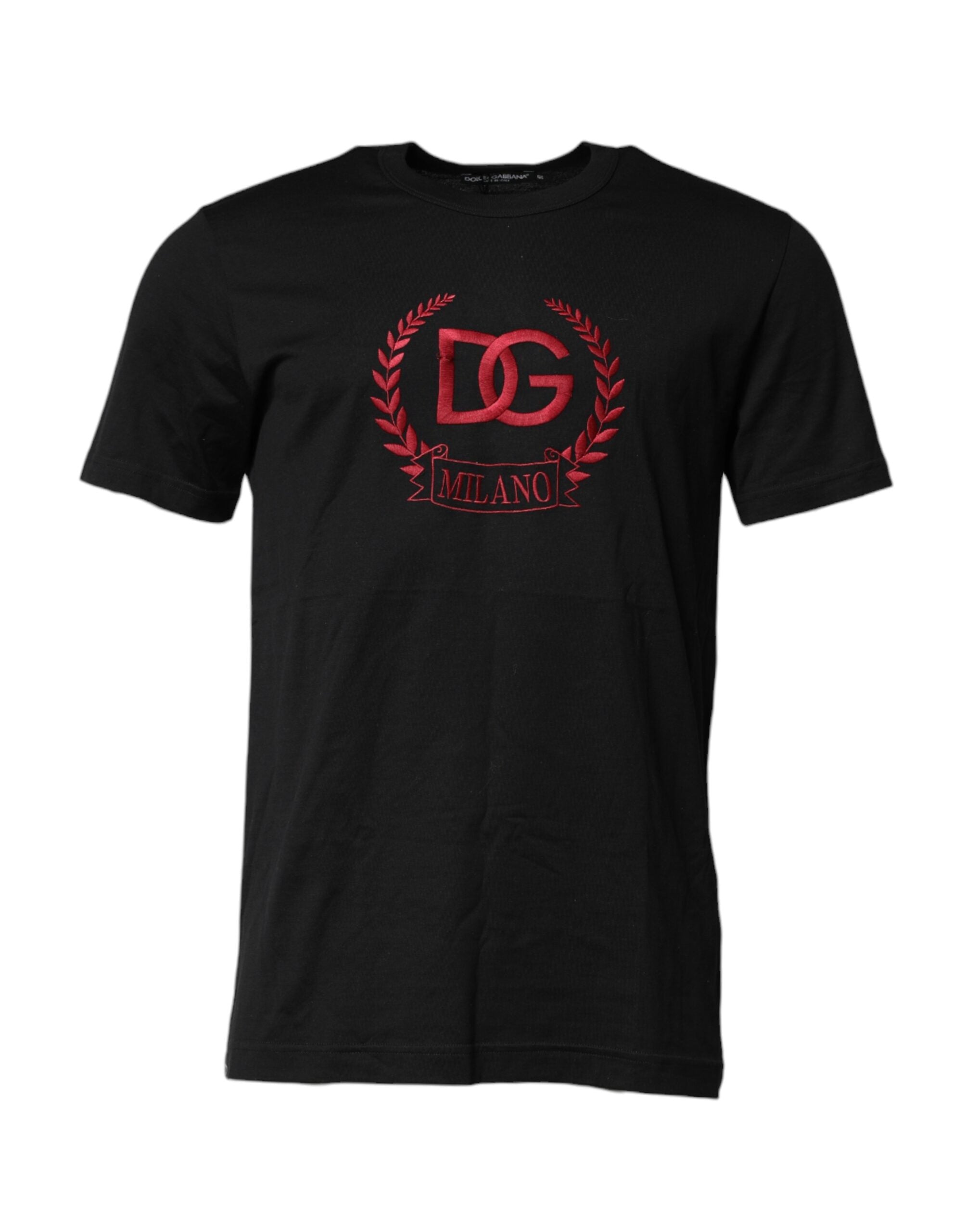 Dolce & Gabbana Black Cotton Embroidered Crew Neck Men's T-shirt (Pre-Owned)