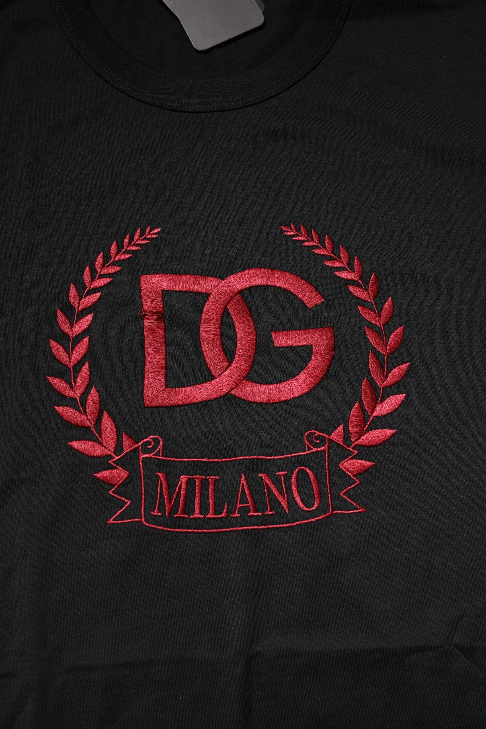 Dolce & Gabbana Black Cotton Embroidered Crew Neck Men's T-shirt (Pre-Owned)