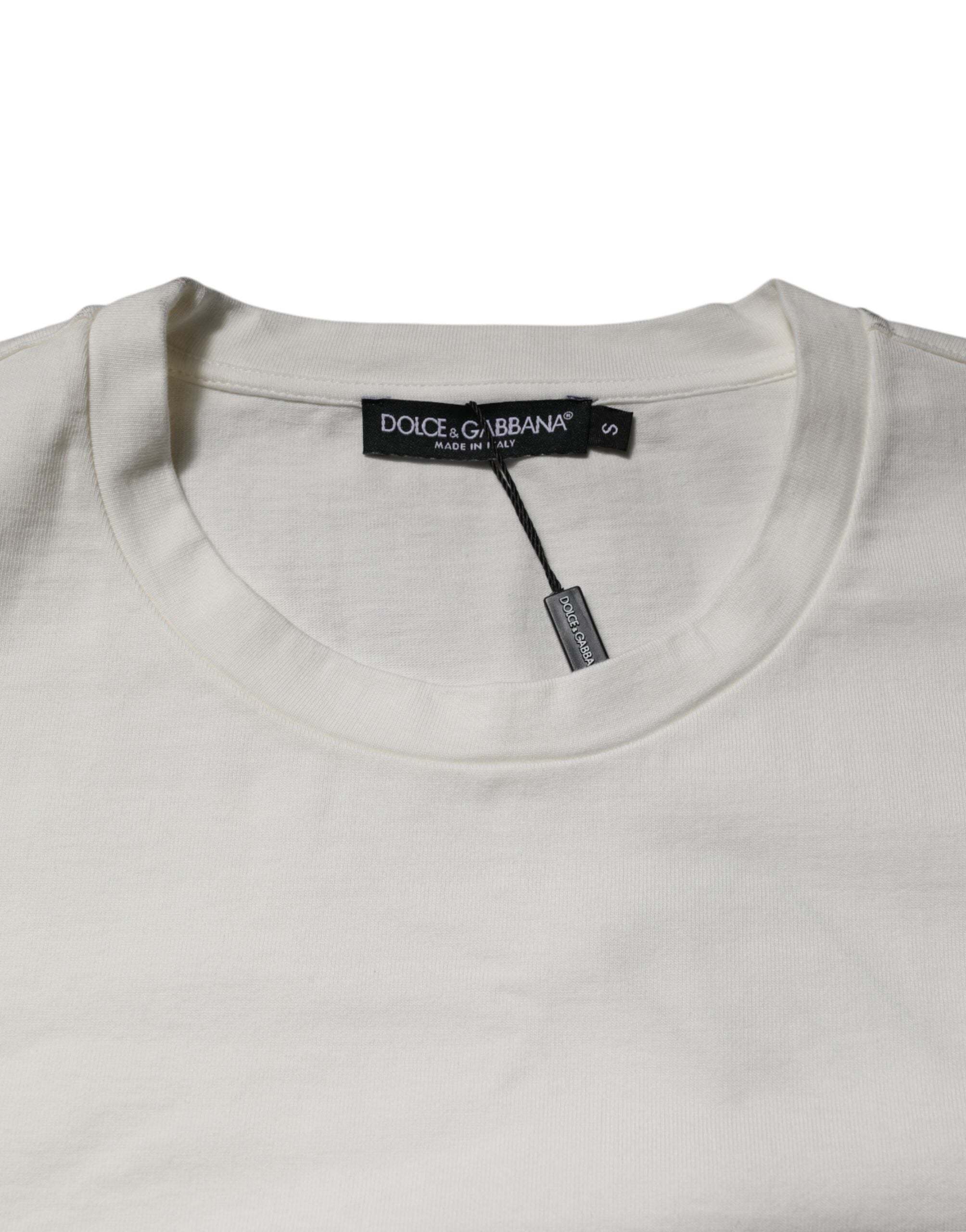 Dolce & Gabbana White Cotton DG Logo Print Round Neck Men's T-shirt (Pre-Owned)