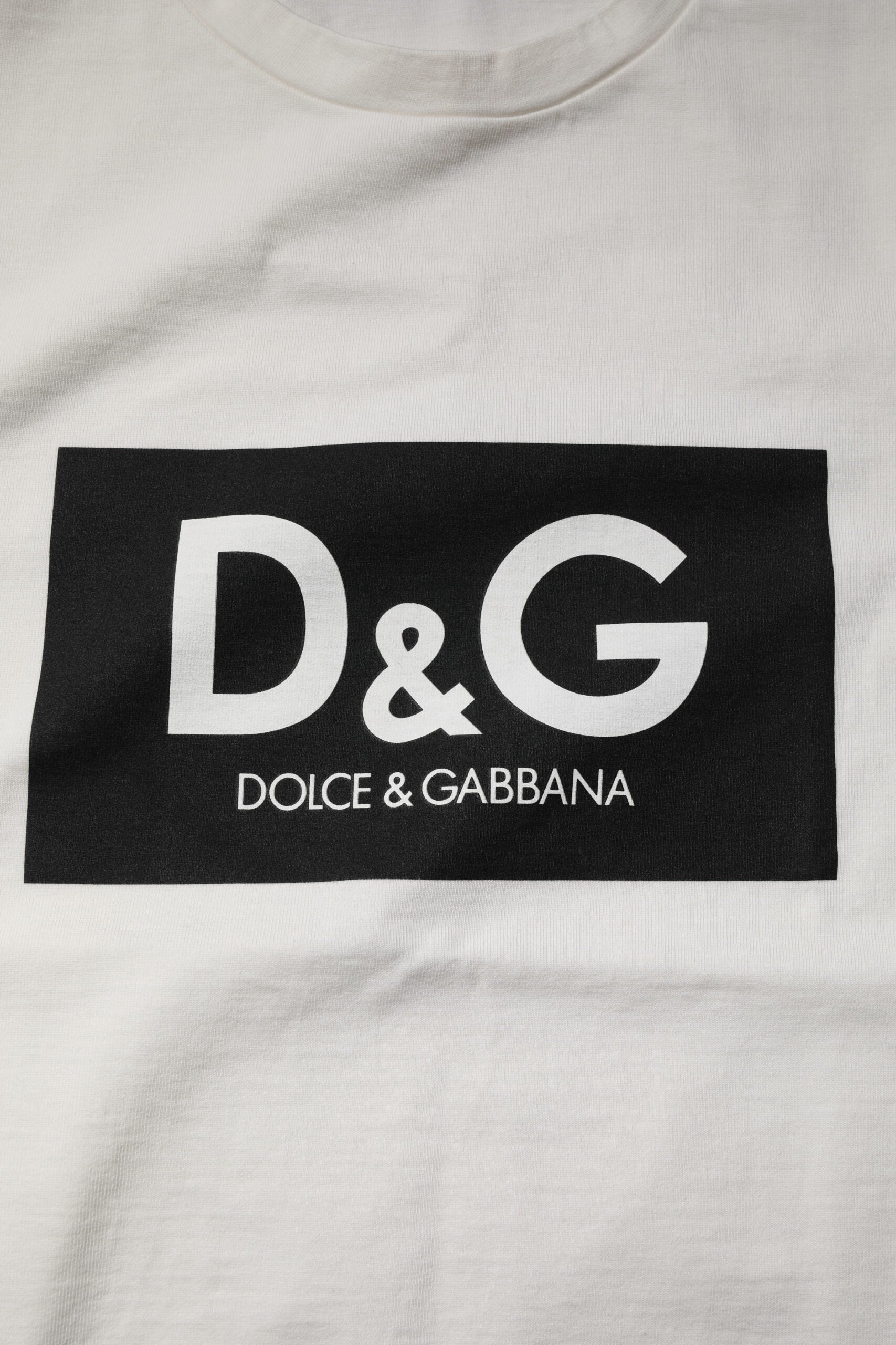 Dolce & Gabbana White Cotton DG Logo Print Round Neck Men's T-shirt (Pre-Owned)