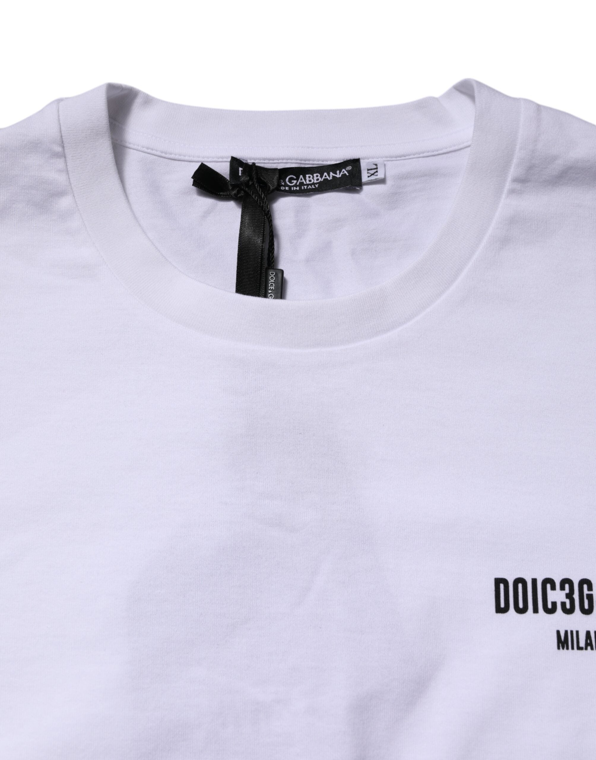 Dolce & Gabbana White Cotton Logo Print Crew Neck Men's T-shirt (Pre-Owned)