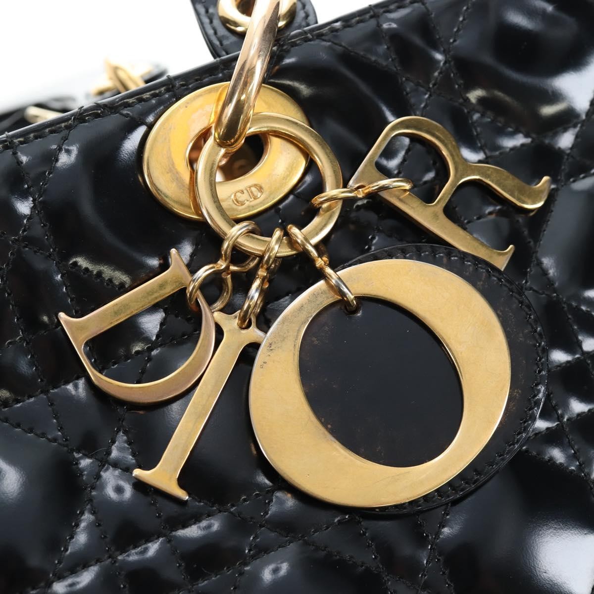 Christian Dior Lady Dior Cannage Black Patent_Leather Handbag (Pre-Owned)