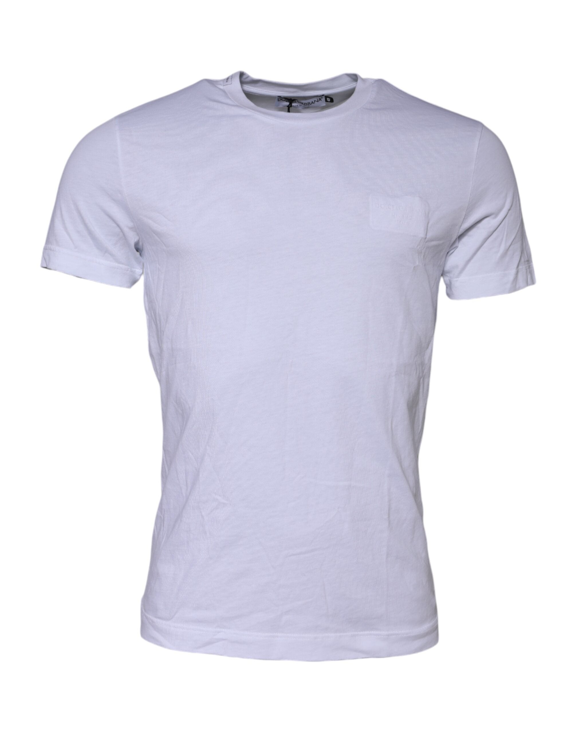 Dolce & Gabbana White Cotton Logo Patch Crew Neck Men's T-shirt (Pre-Owned)