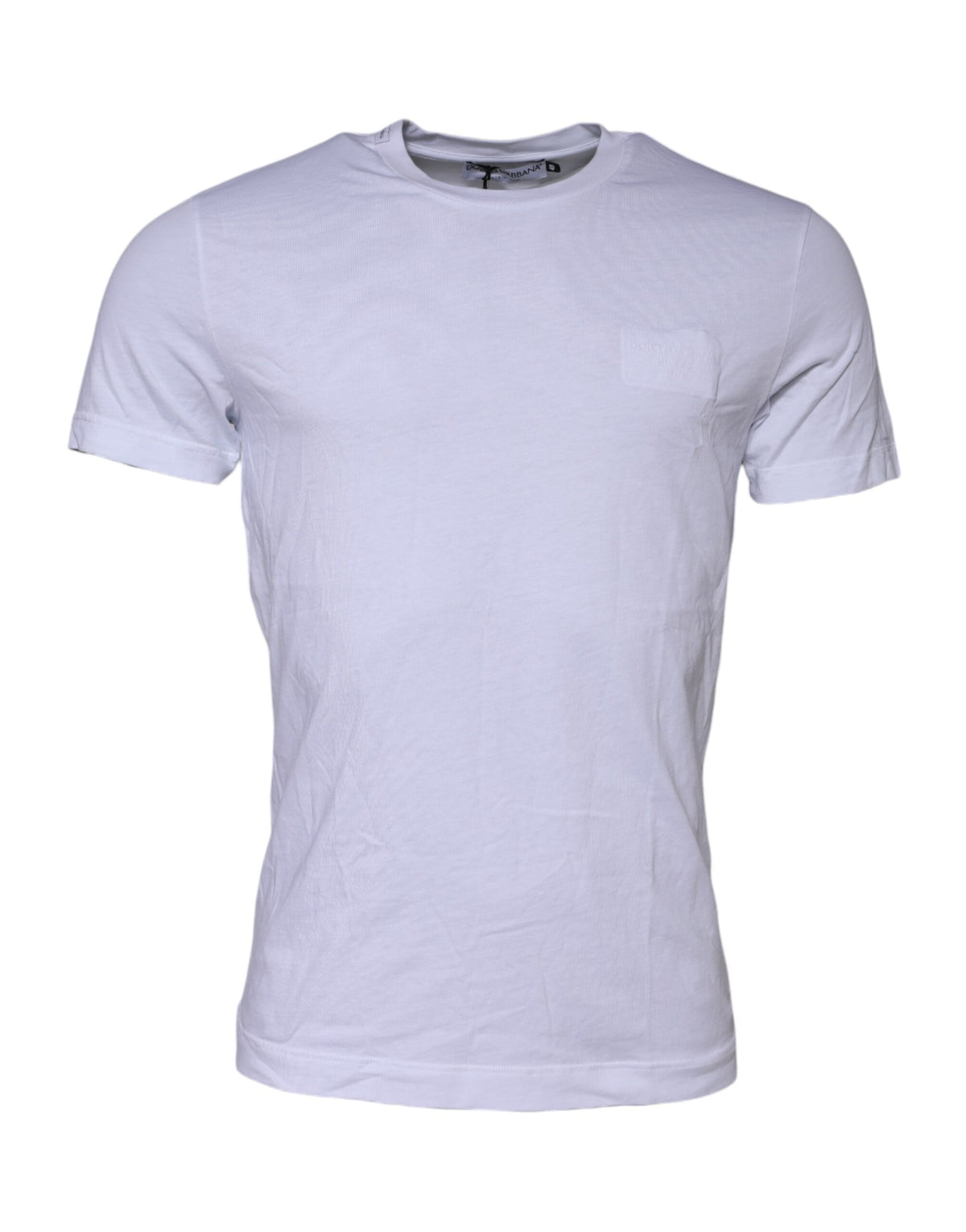 Dolce & Gabbana White Cotton Logo Patch Crew Neck Men's T-shirt (Pre-Owned)