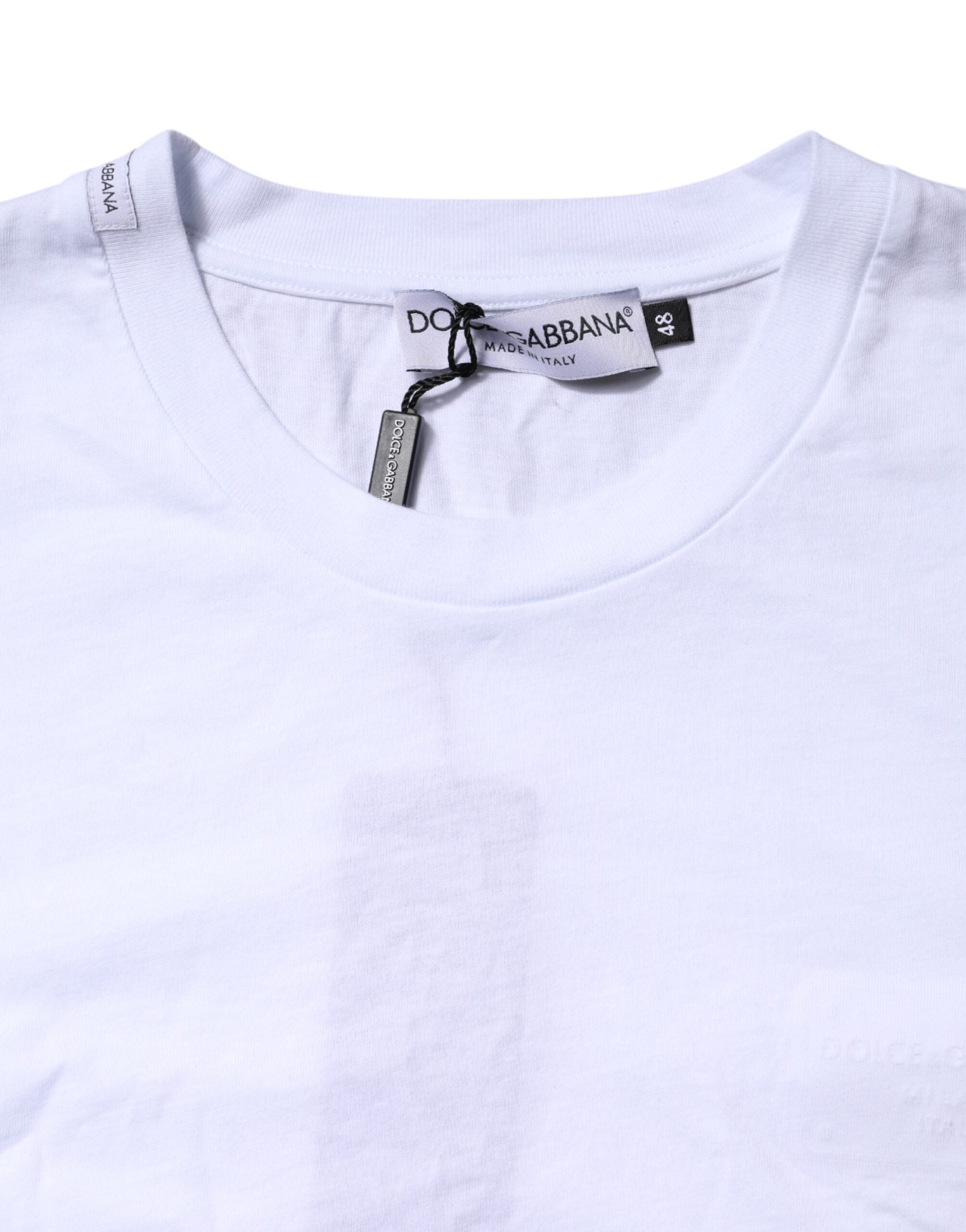 Dolce & Gabbana White Cotton Logo Patch Crew Neck Men's T-shirt (Pre-Owned)