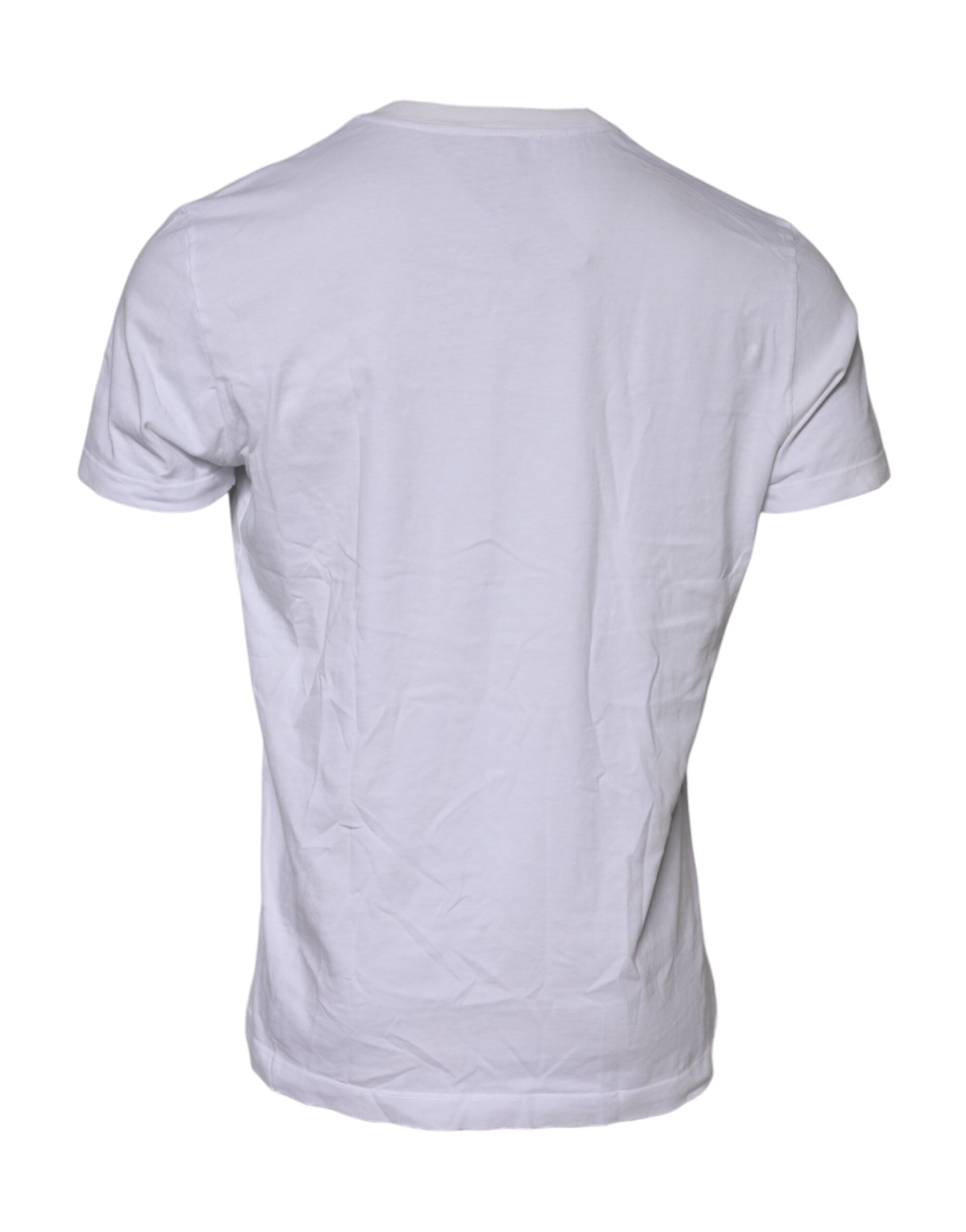Dolce & Gabbana White Cotton Logo Patch Crew Neck Men's T-shirt (Pre-Owned)