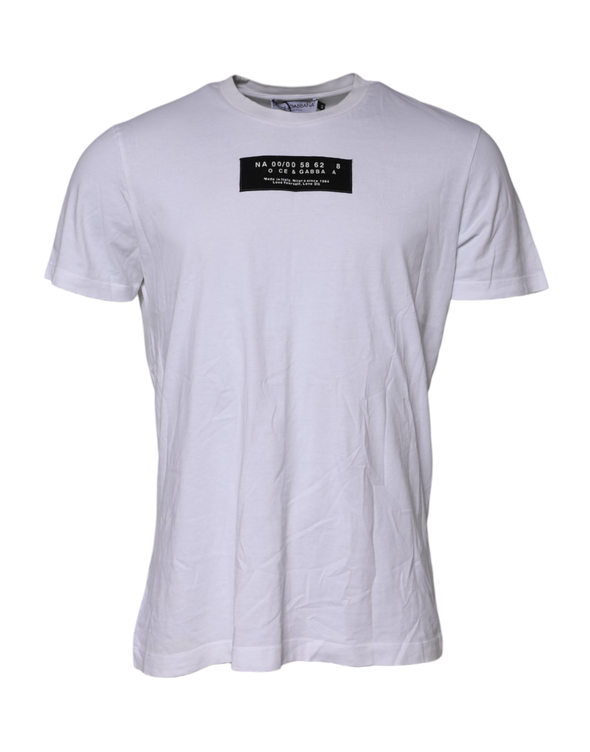 Dolce & Gabbana White Cotton Logo Patch Crew Neck Men's T-shirt (Pre-Owned)