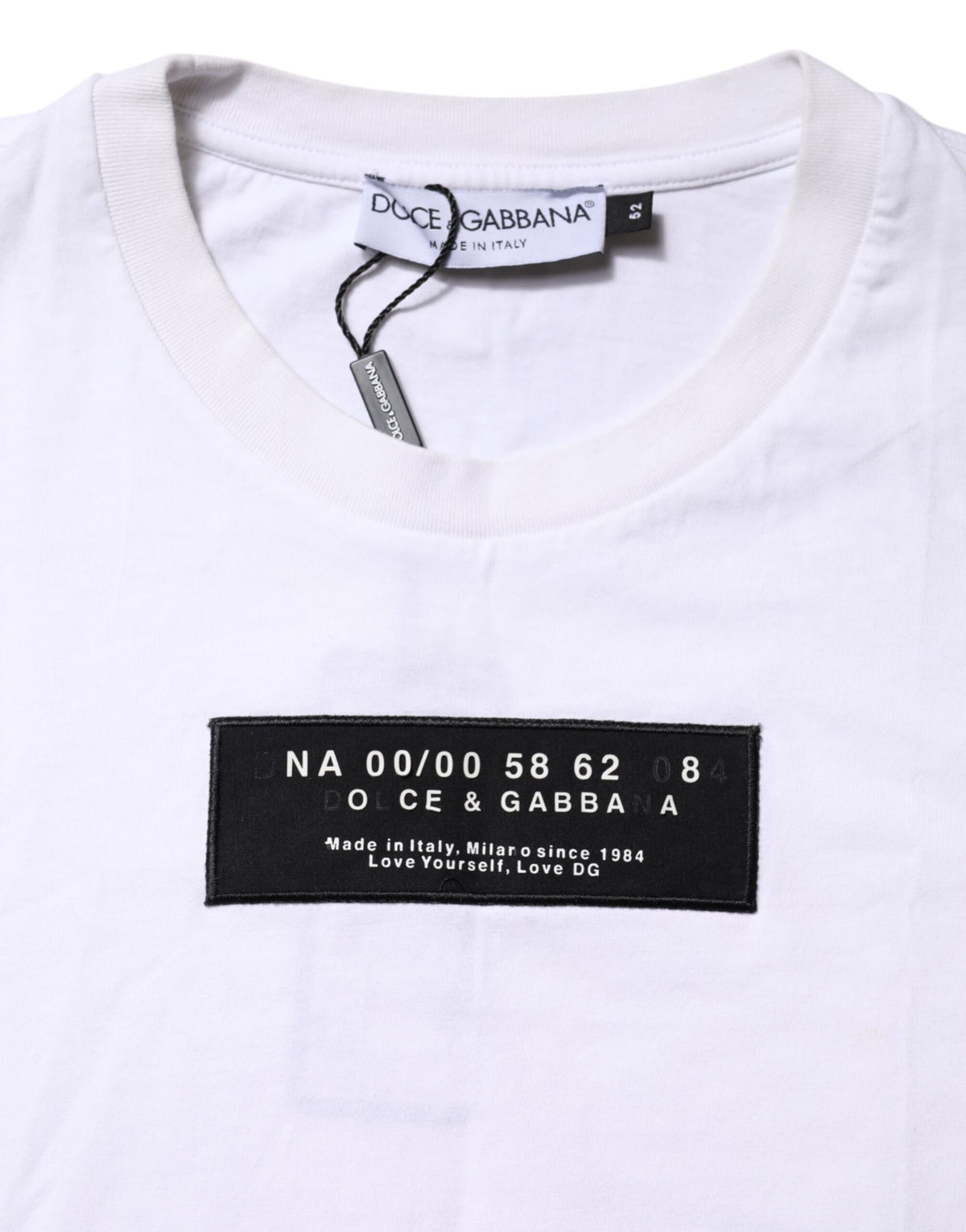 Dolce & Gabbana White Cotton Logo Patch Crew Neck Men's T-shirt (Pre-Owned)