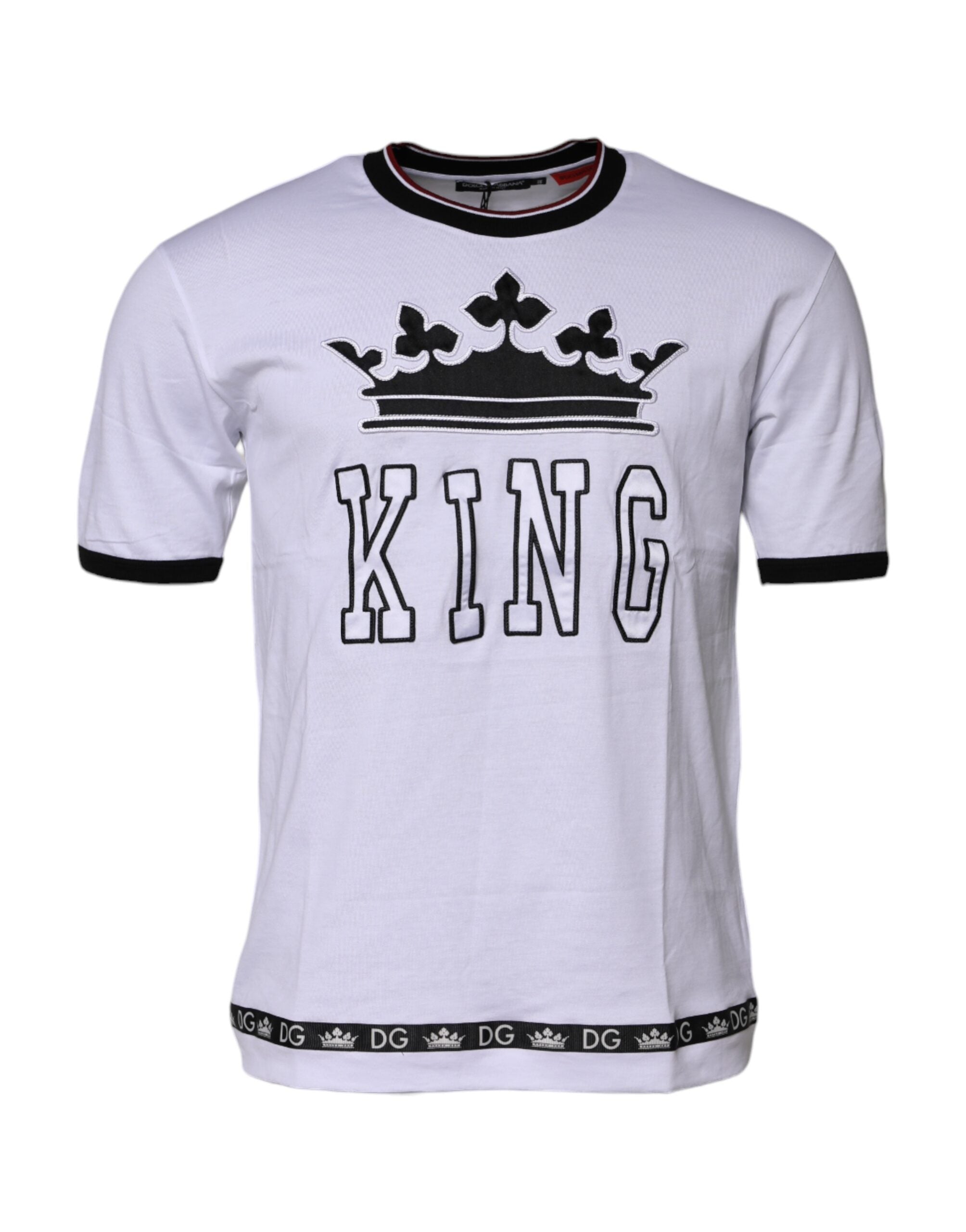 Dolce & Gabbana White Cotton Crown King Embroidery Men's T-shirt