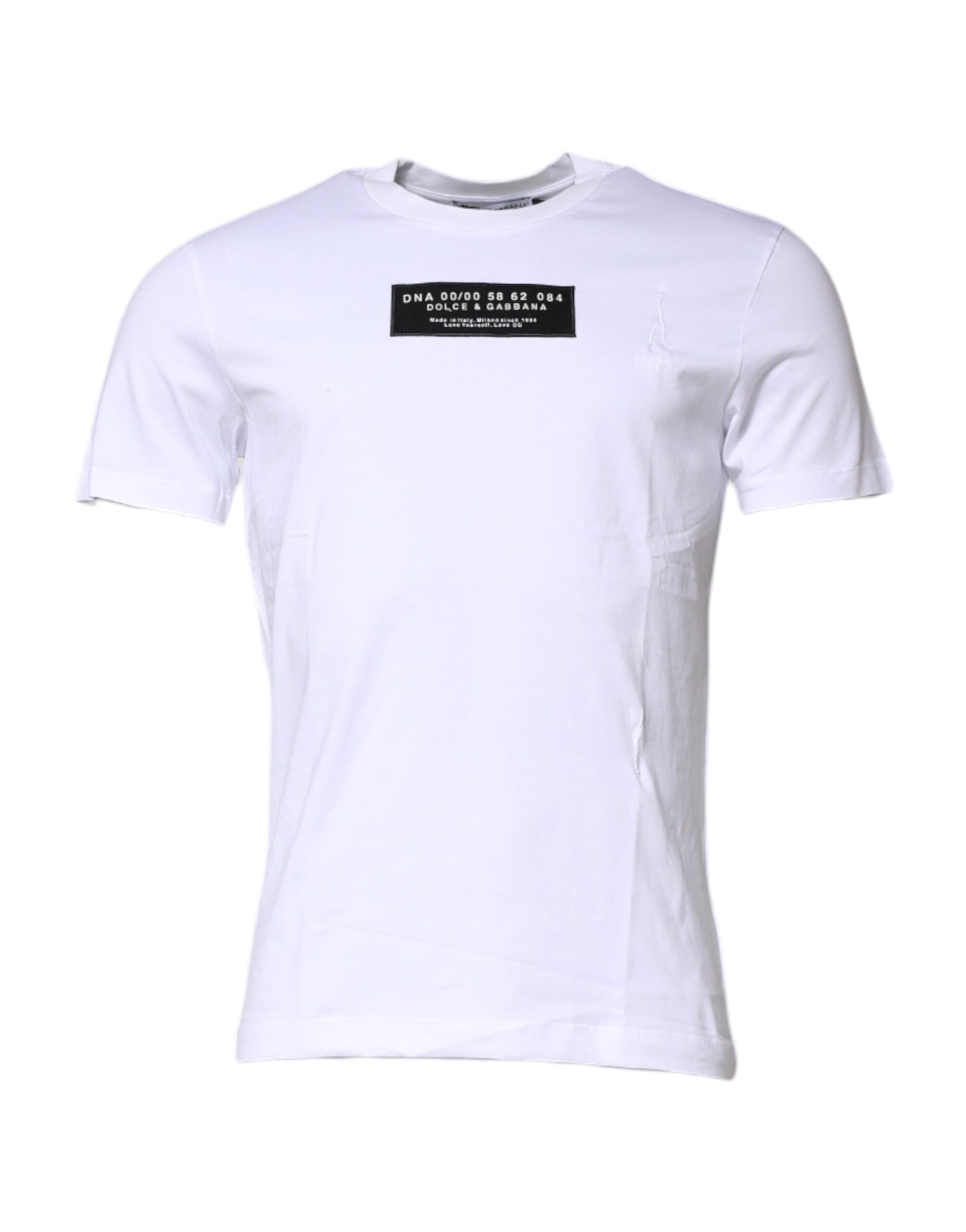 Dolce & Gabbana White Cotton Logo Patch Crew Neck Men's T-shirt (Pre-Owned)