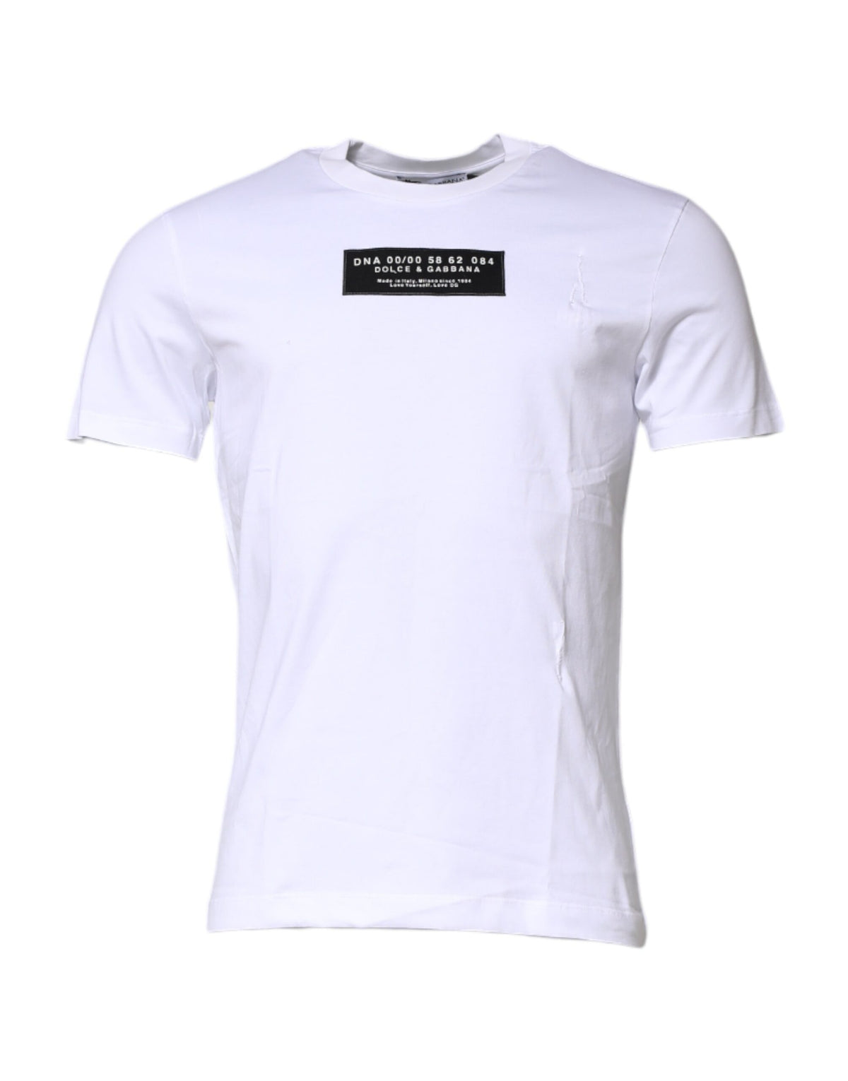 Dolce & Gabbana White Cotton Logo Patch Crew Neck Men's T-shirt (Pre-Owned)