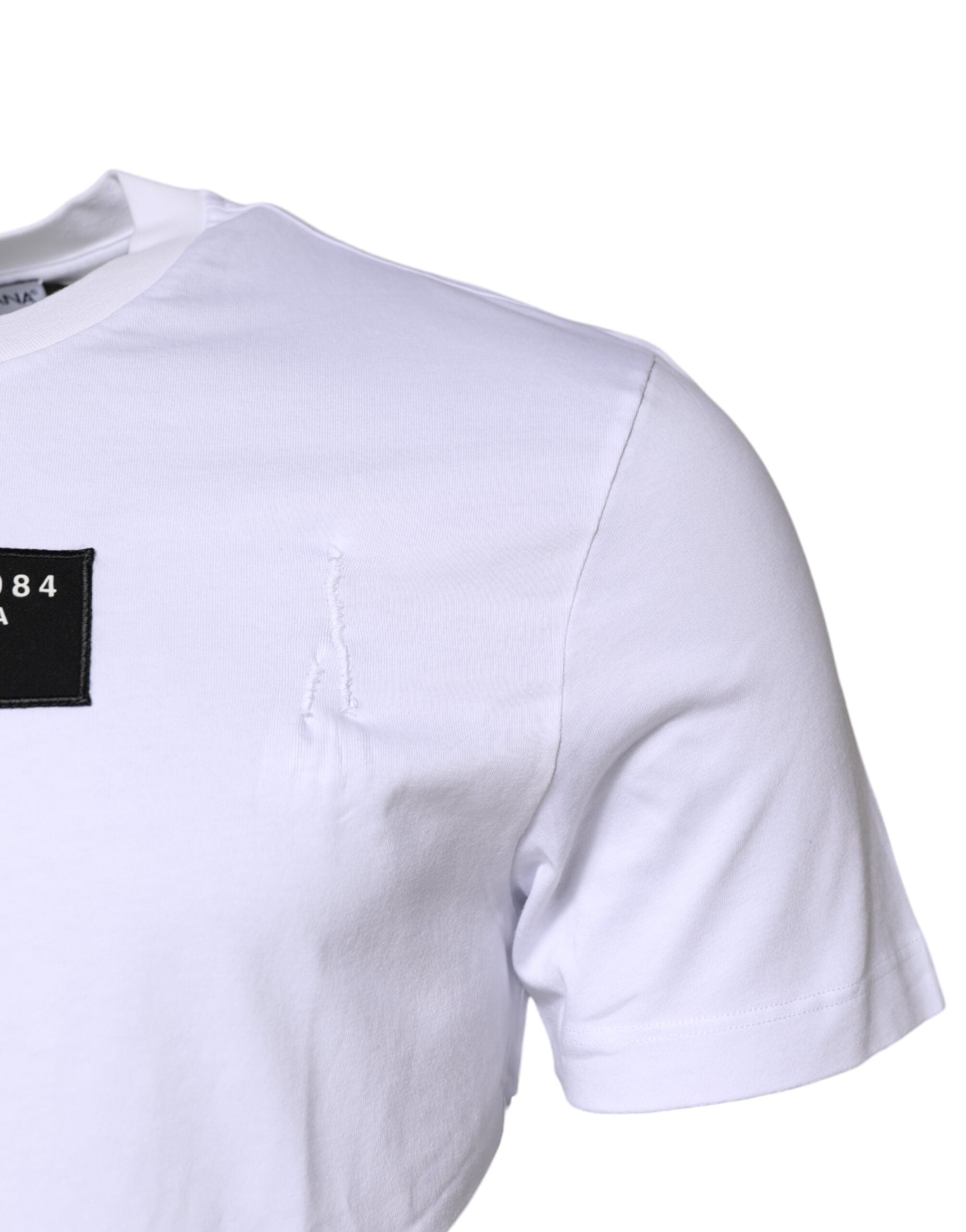Dolce & Gabbana White Cotton Logo Patch Crew Neck Men's T-shirt (Pre-Owned)